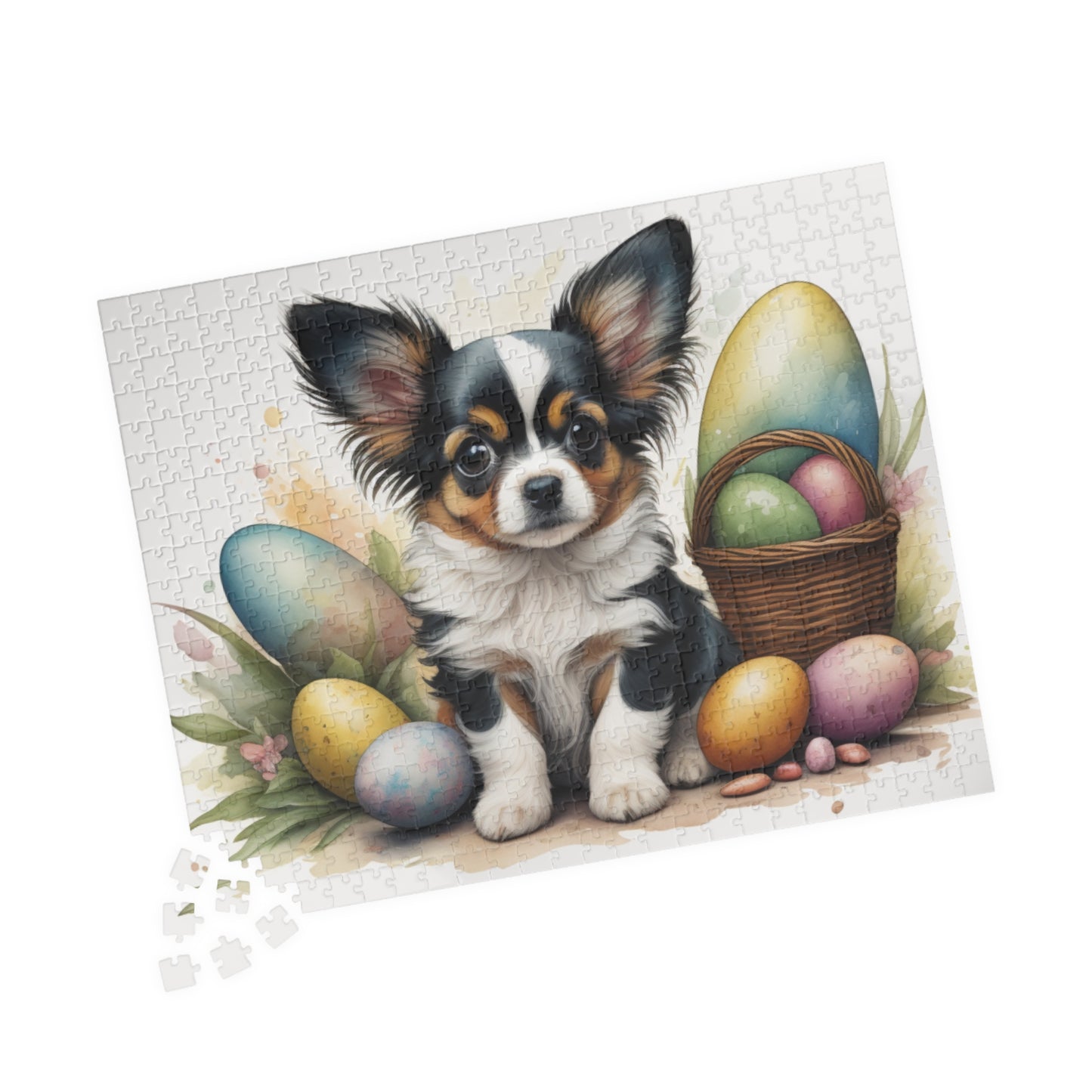 Papillon (White, Black & Tan) Easter Puppy Puzzle - Dog Lovers, Mental Health Benefits, Holiday Fun, Mindfulness, Stress Relief, Festive Gift