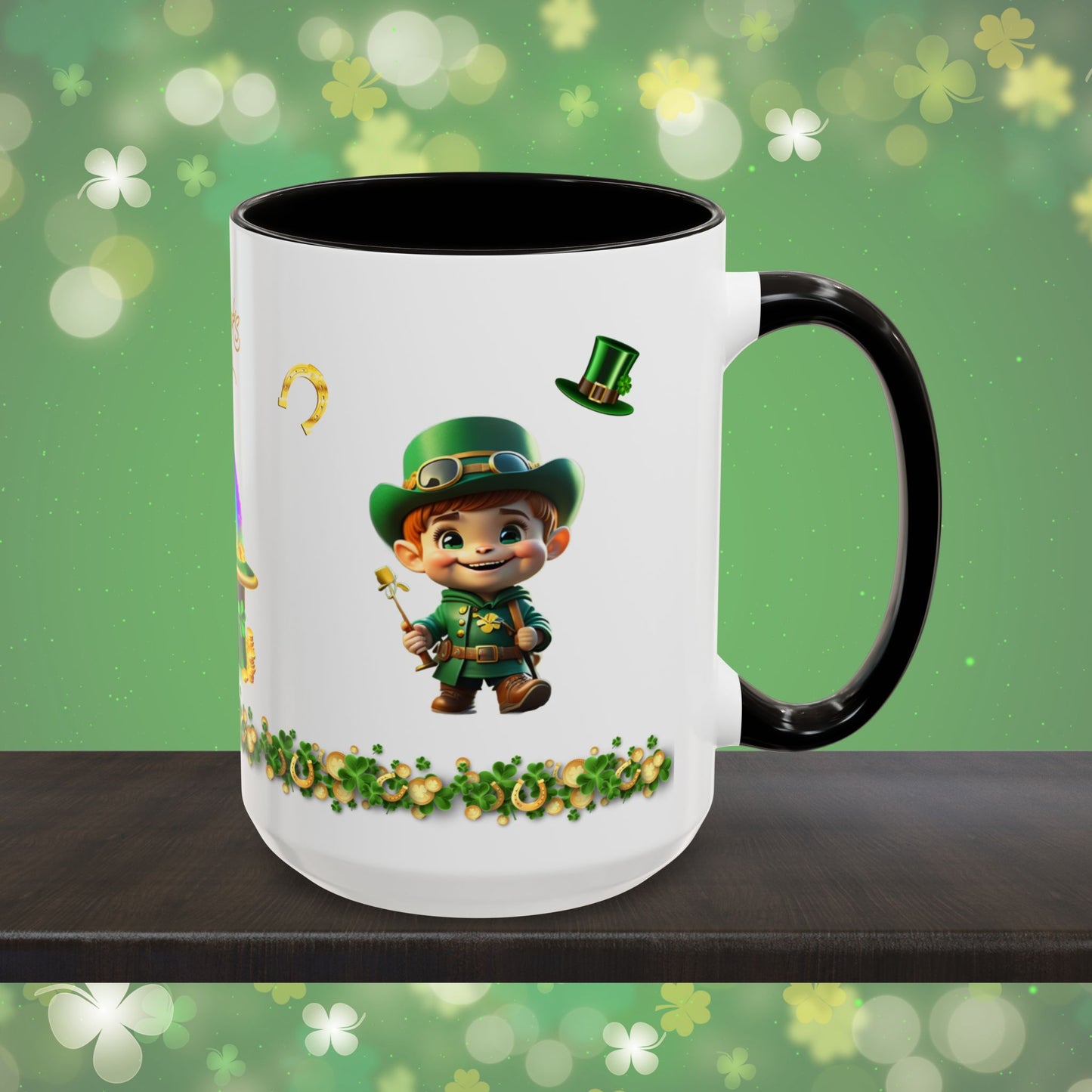 Mindful March Leprechaun: St. Patrick's Day Two-Tone Coffee Mug - Festive Ceramic Mug for Positivity & Mindfulness