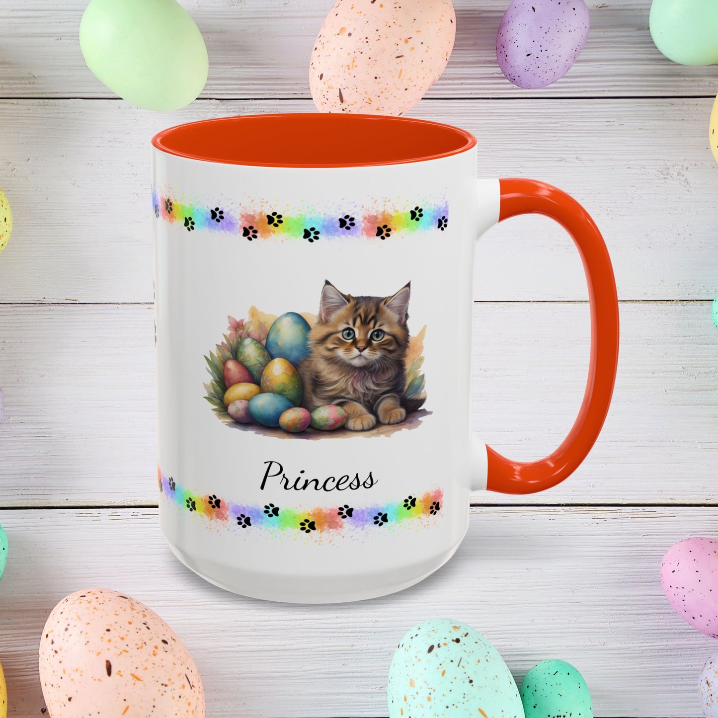 Siberian cute kitten Easter coffee mug, personalized gift for cat lovers, mental health awareness present