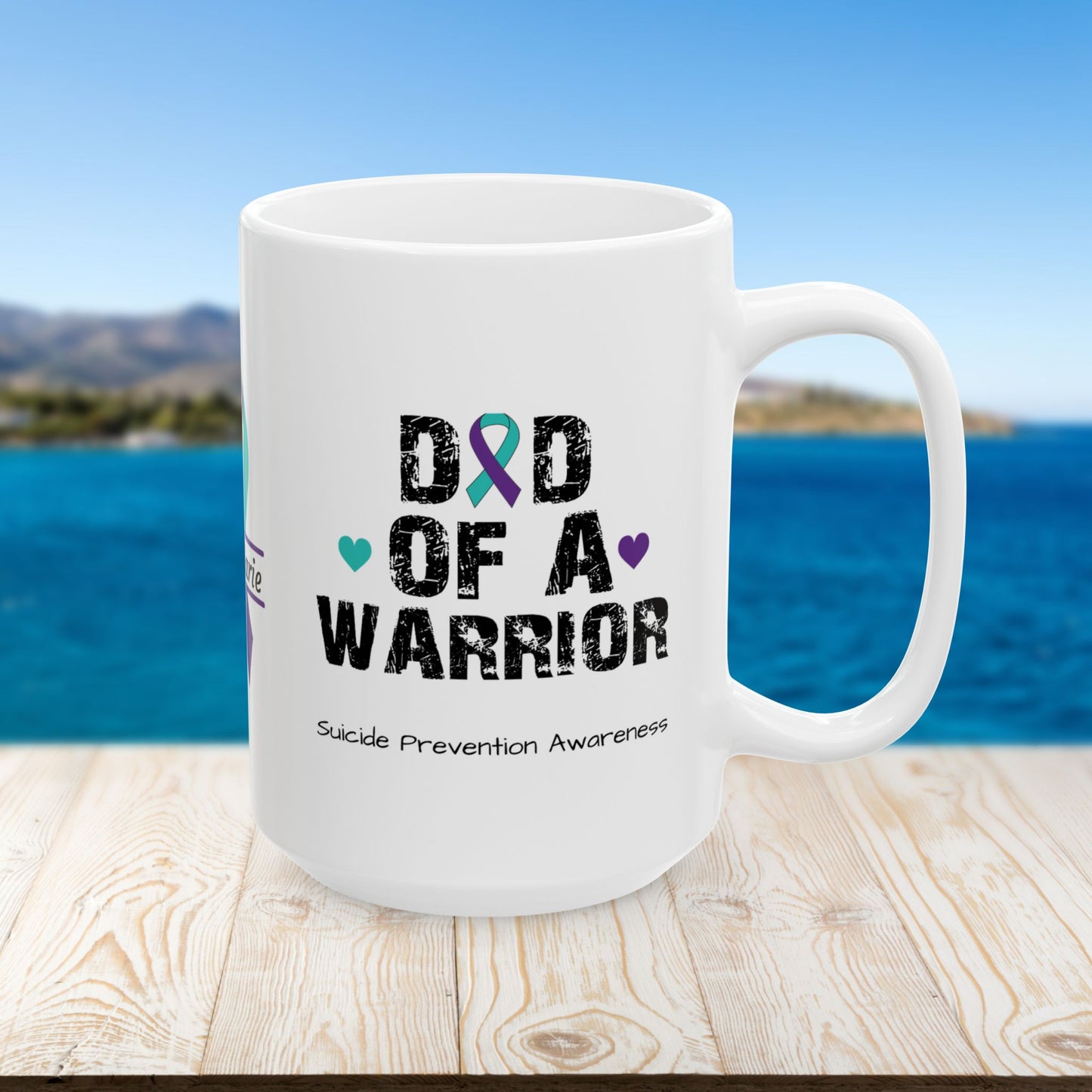 Dad of a Warrior ceramic mug - suicide prevention support and empowering gift for fathers