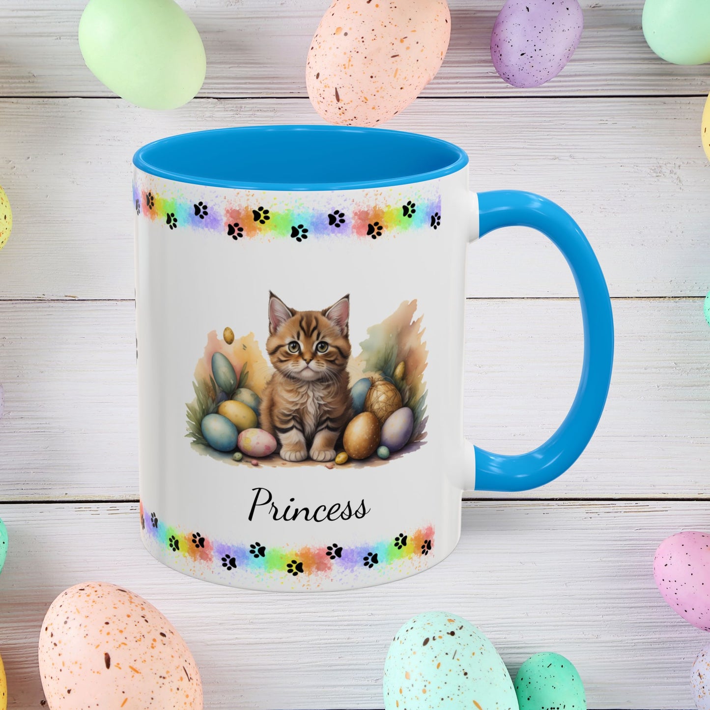 Bobtail: Personalized Easter Kitten Coffee Mug - Adorable Cat Design, Mental Health Gift, 11oz & 15oz, 12 Color Choices, Easter Gifts & Décor