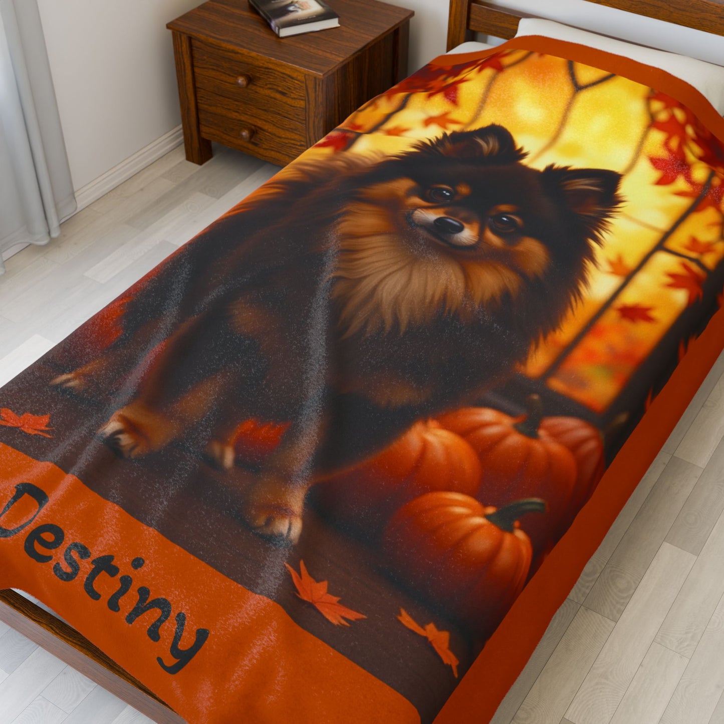 Chocolate and Tan Pomeranian velveteen plush blanket, cozy pet parent throw, dog lover blanket home accessory