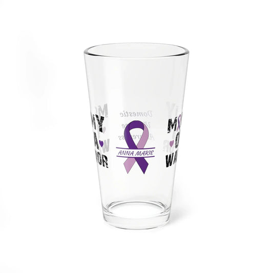 Shop our premium mommy of a warrior domestic violence awareness pint glass 16oz from MySisterIsASurvivor.
