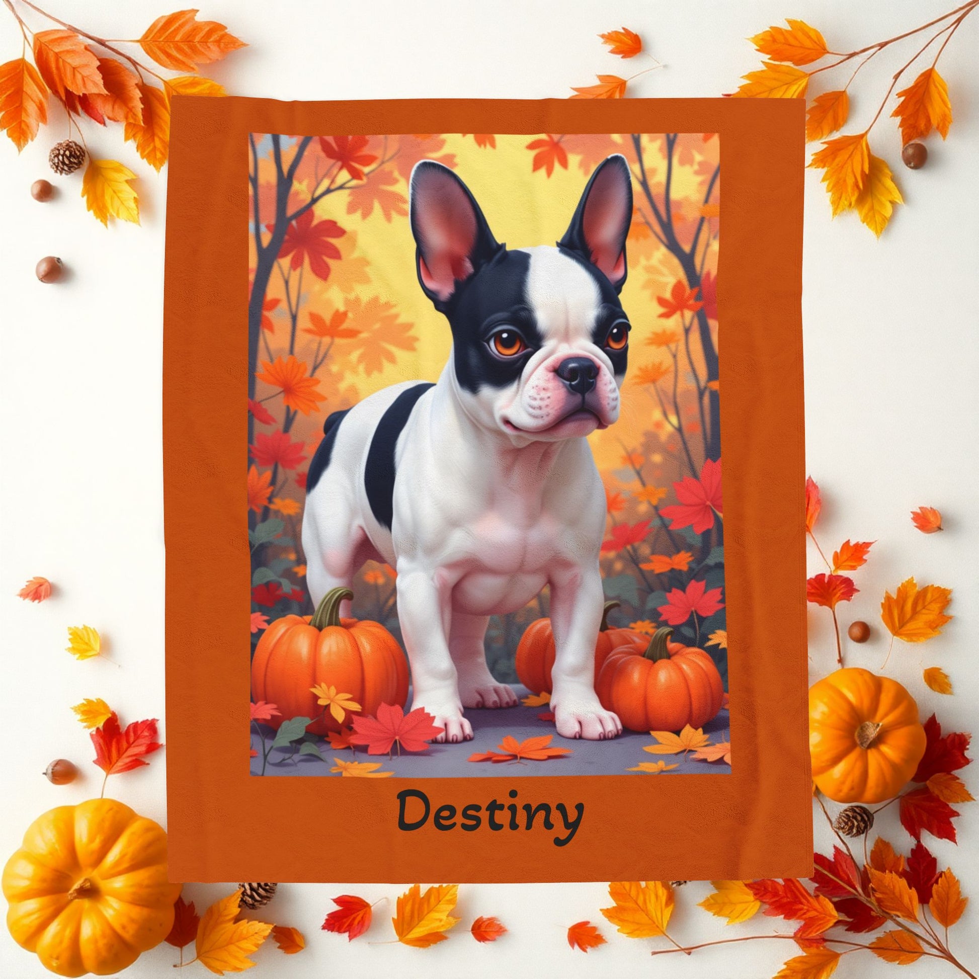 French Bulldog Black & Pied Coat Velveteen Blanket, Personalized Plush Dog Throw, Frenchie Lover Gift