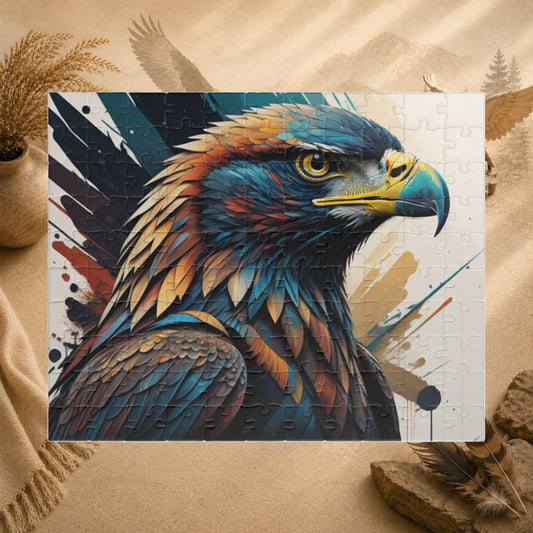 Raptor Resilience - Graffiti Mural Eagle Portrait Puzzle with Teal, Copper, and Dark Blue Feathers