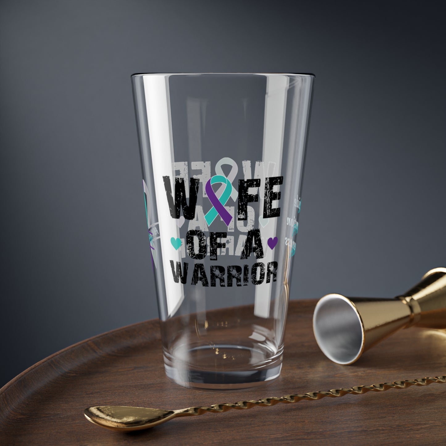 Wife of a Warrior: Personalized Suicide Prevention Awareness Warrior Pint Glass - Proud Family Member