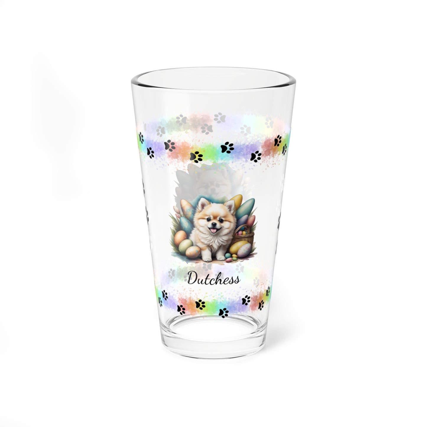 Pomeranian (Cream) Personalized Easter Puppy 16oz Pint Glass - Custom Dog Design, Mental Health Gift, Easter Décor, and Festive Celebrations