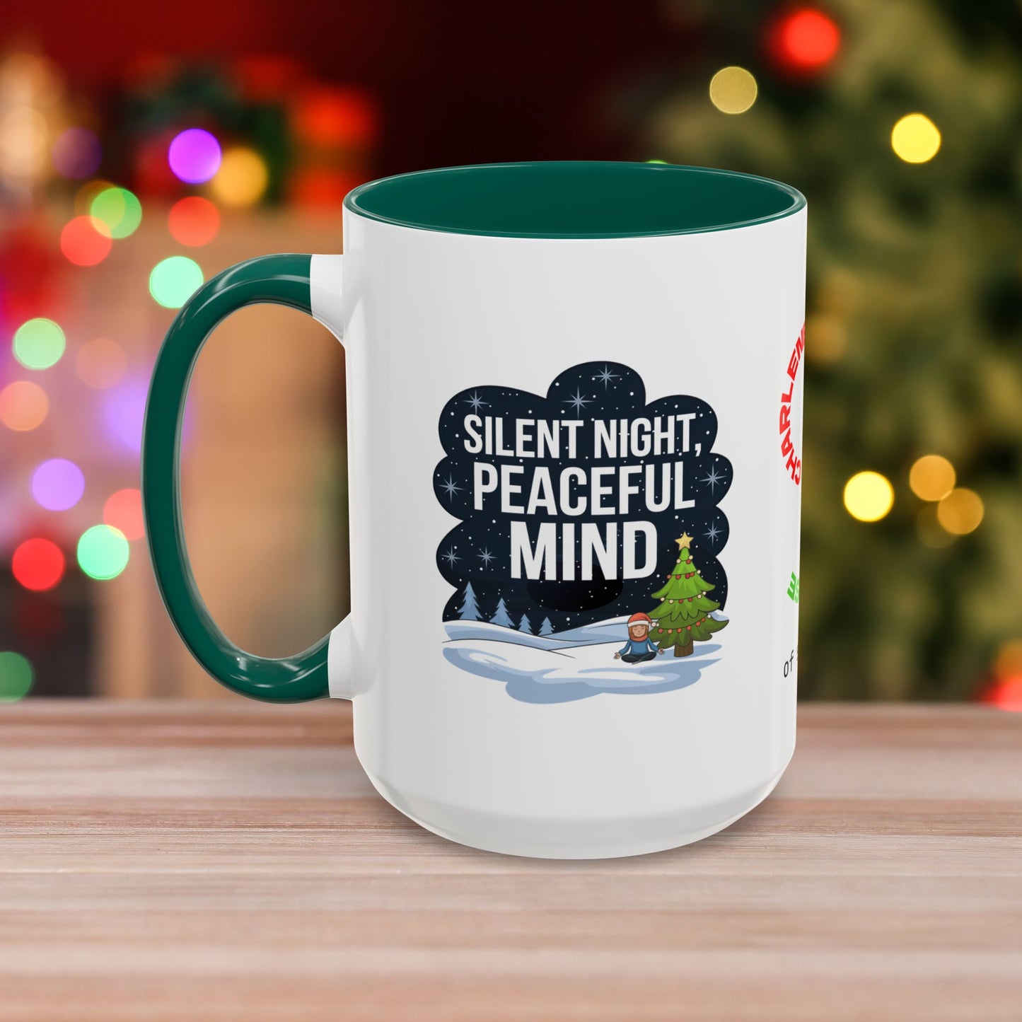 Silent Night Peaceful Mind Mug - Holiday Self-Care Coffee Cup, Thoughtful Mental Health Gift with Red Green or Black Accent