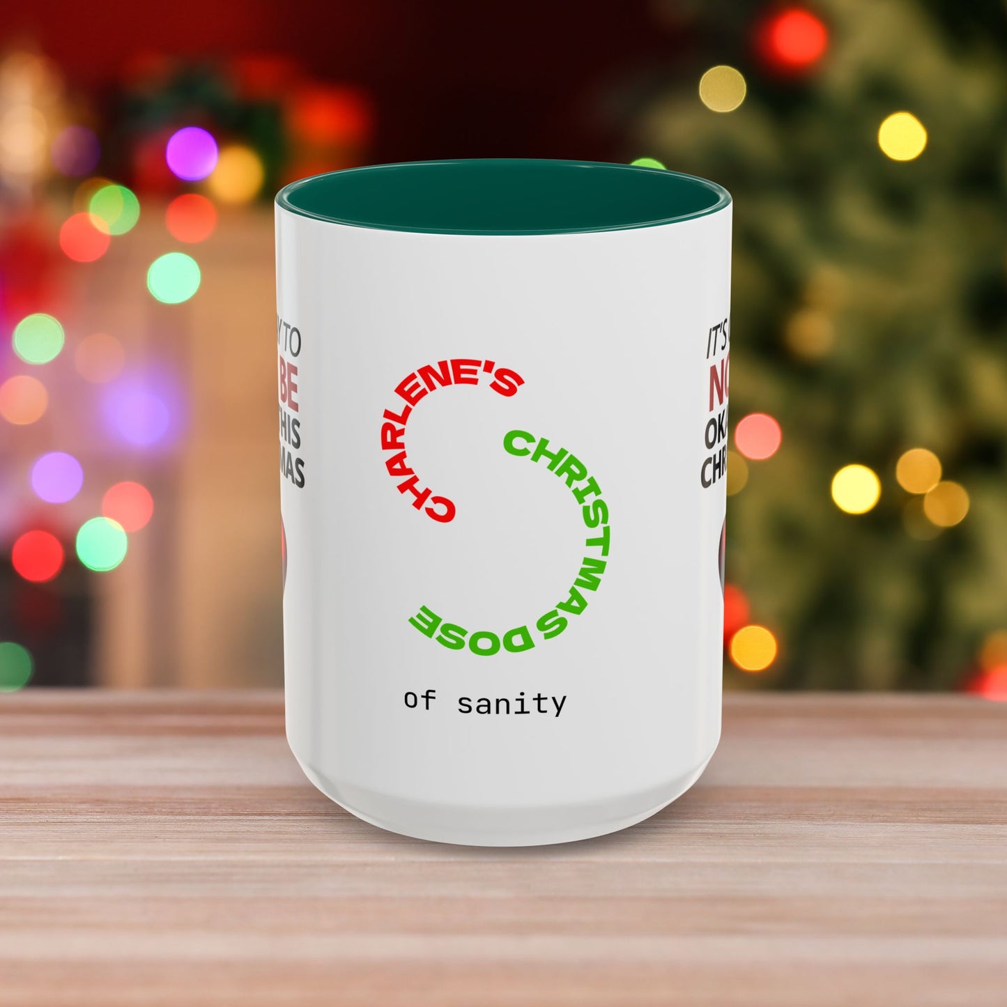 It's Okay to Not Be Okay This Christmas Mug - Personalized Christmas Mental Wellness Mug, Supportive Holiday Gift with Accent Color