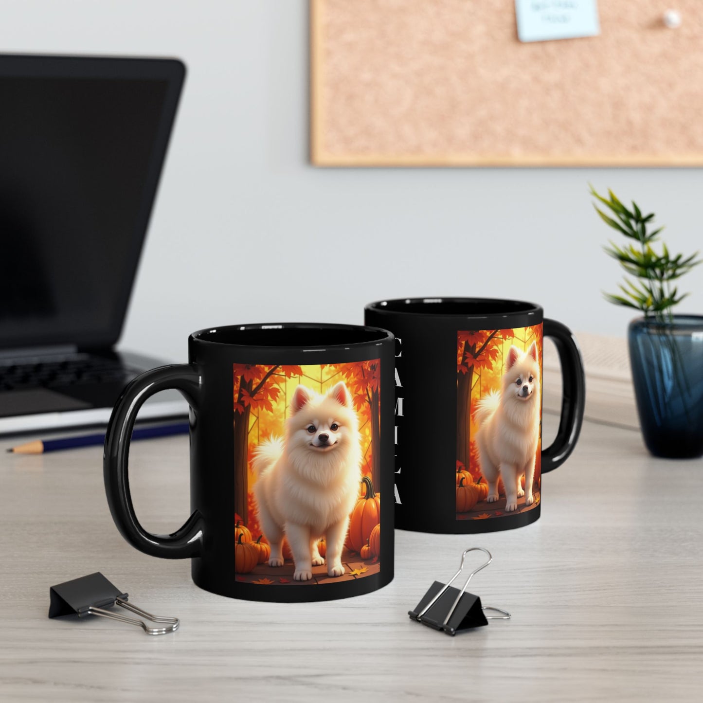 Cream Pomeranian personalized fall mug, custom coffee cup for autumn dog owners and Pom lovers
