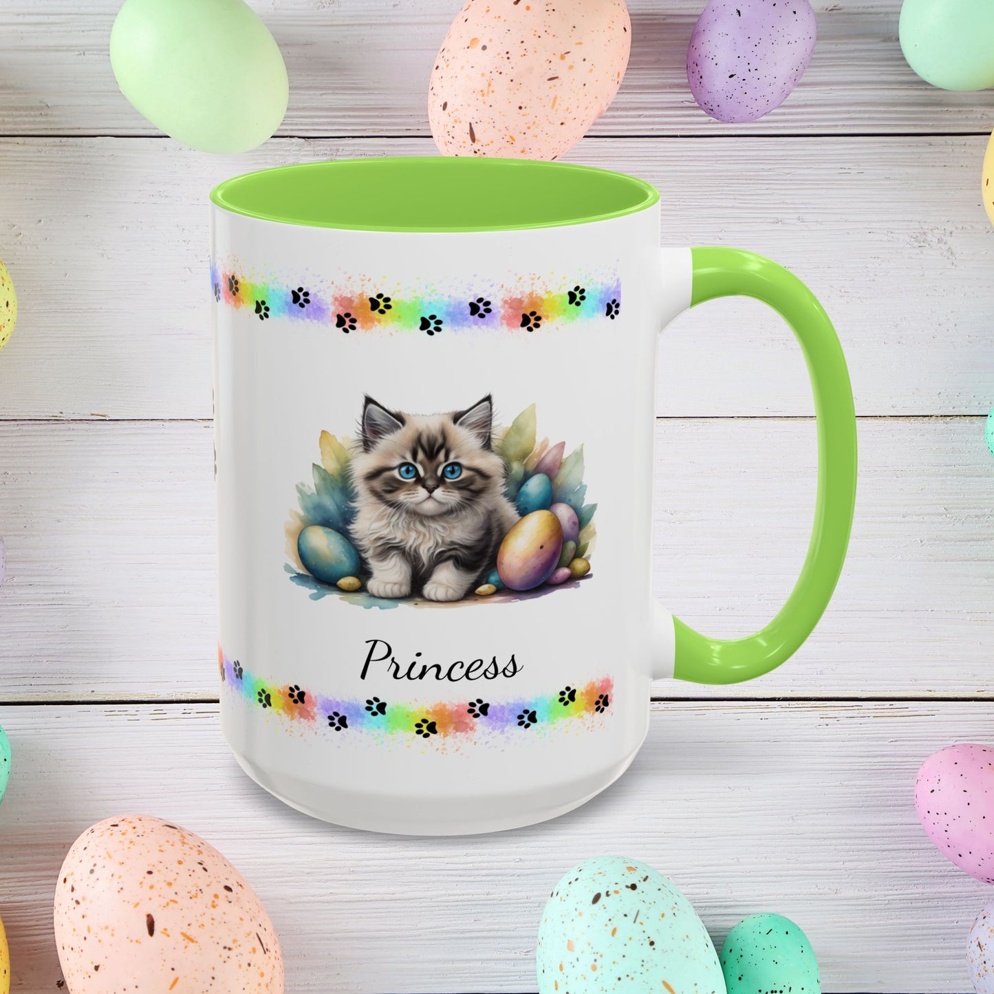 Ragdoll personalized Easter coffee mug, adorable kitten design, cute cat gift for mental health support