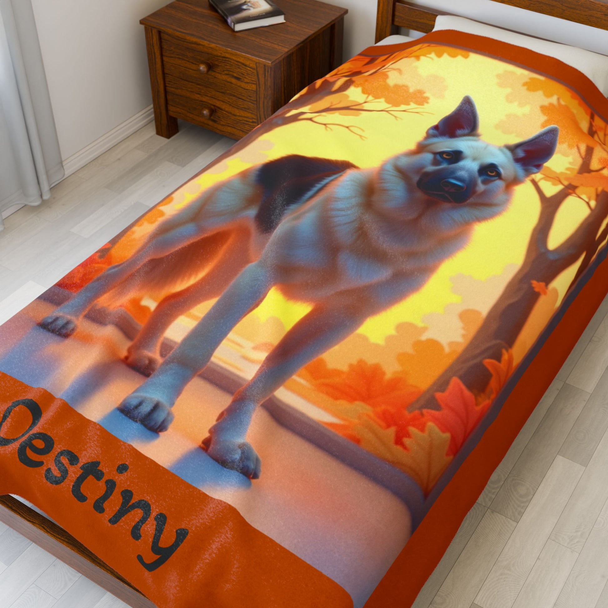 German Shepherd Black & Cream Coat Velveteen Blanket, Personalized Plush Dog Throw for GSD Fans