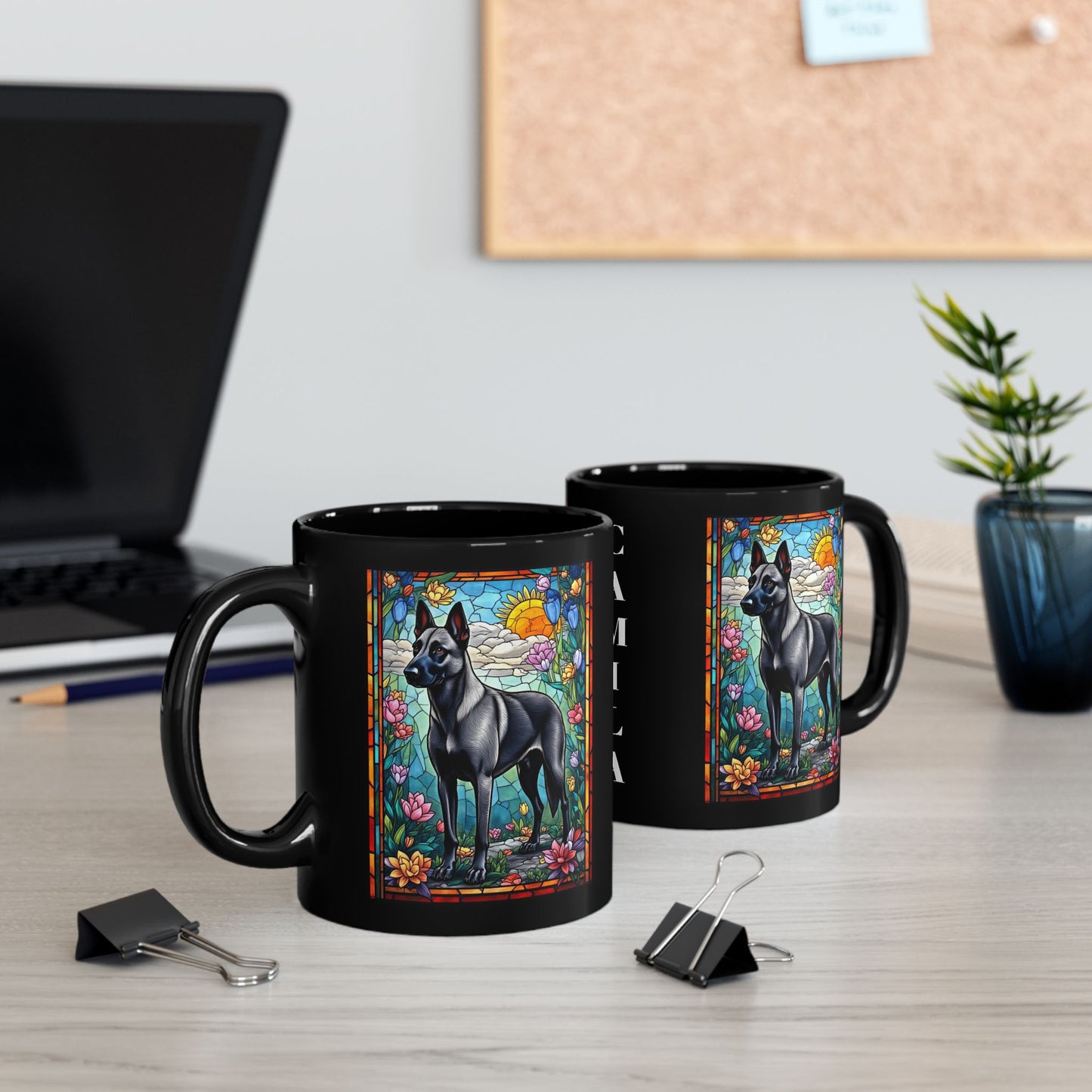 Belgian Malinois gray personalized mug, stained glass coffee cup for dog lovers and pet parents