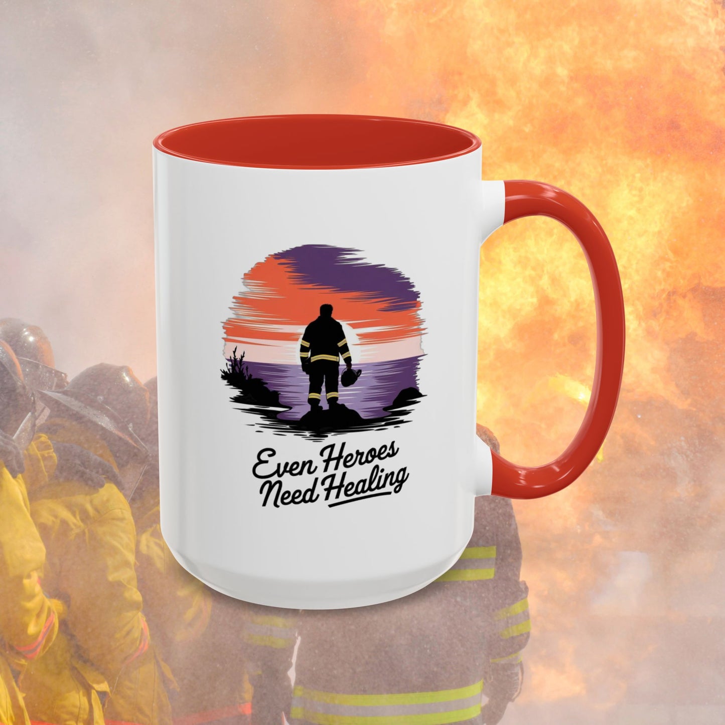 Even Heroes Need Healing, Firefighter - Mental Health Awareness for Firefighters, Accent Coffee Mug (11, 15oz)