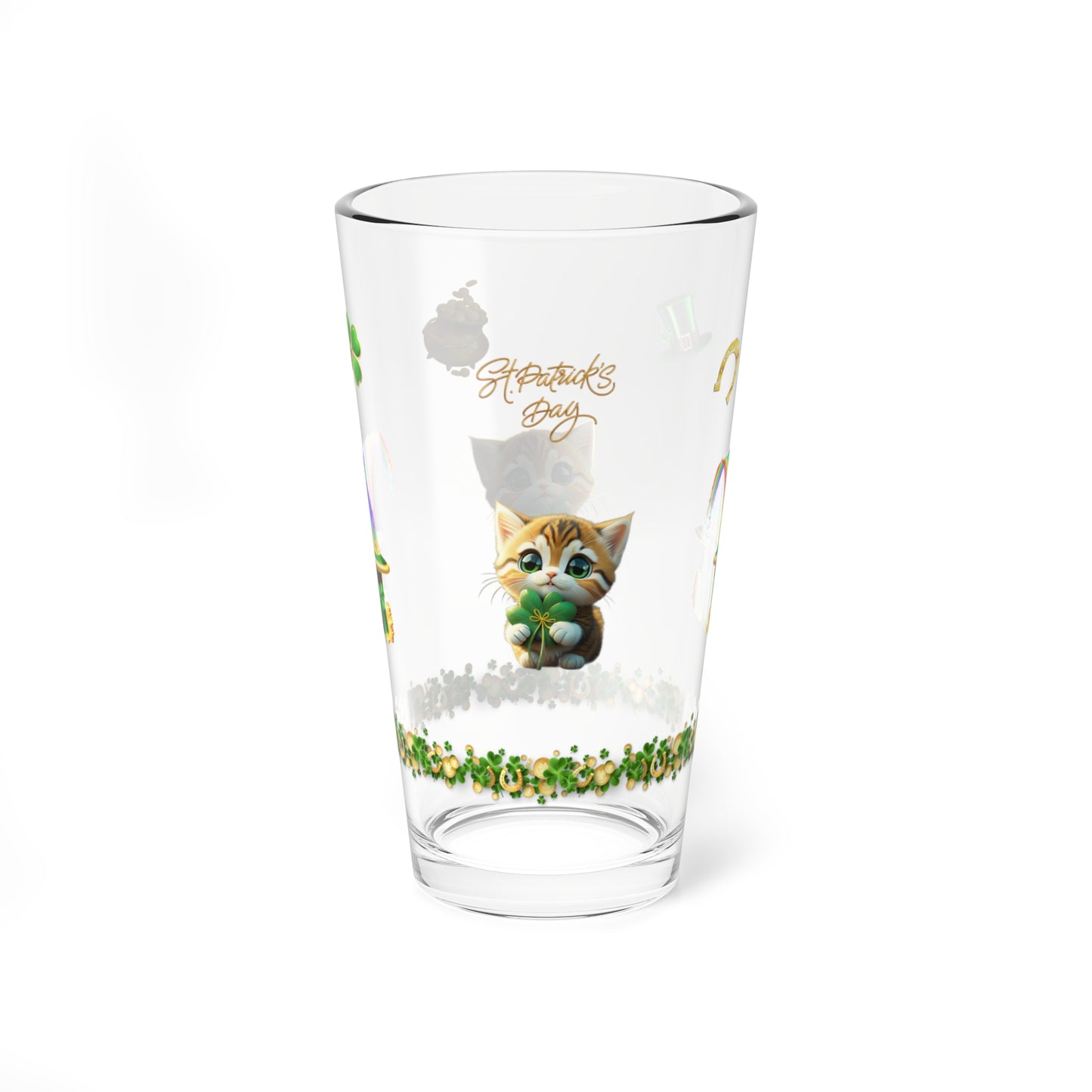 Tranquil Treasures with Tiny Whiskers: Mindful St. Patrick's Day 16oz Pint Glasses - Festive Design for Positivity & Wellness