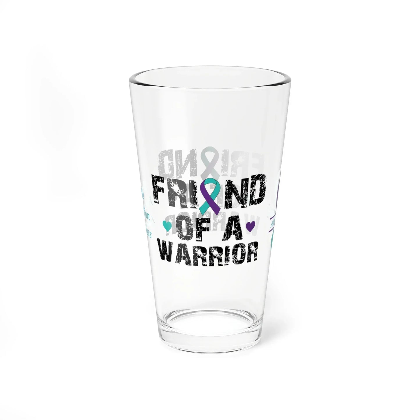 Shop our premium friend of a warrior suicide prevention awareness pint glass 16oz from MySisterIsASurvivor.