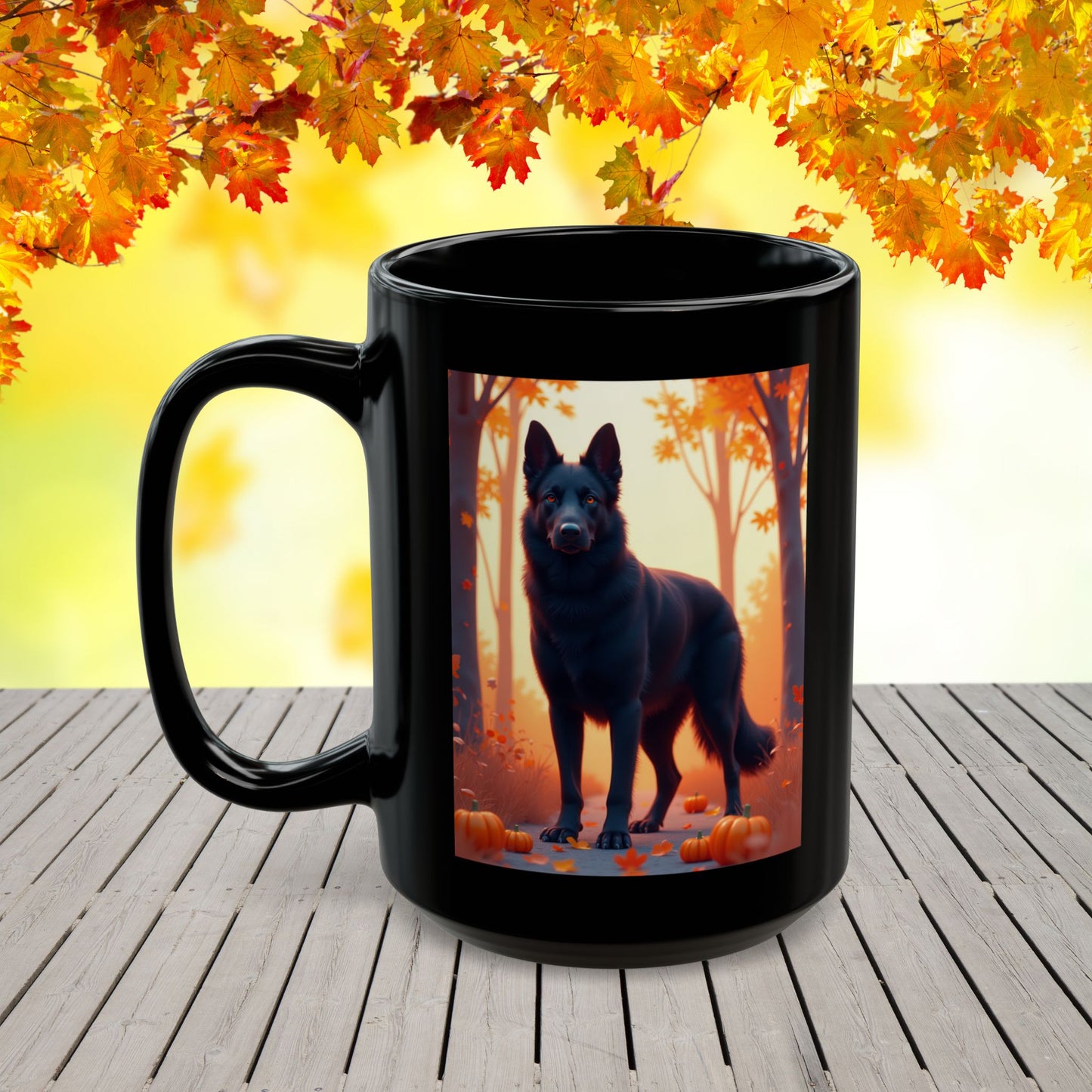 German Shepherd Black - Autumn personalized mug, custom seasonal dog gift for GSD fans