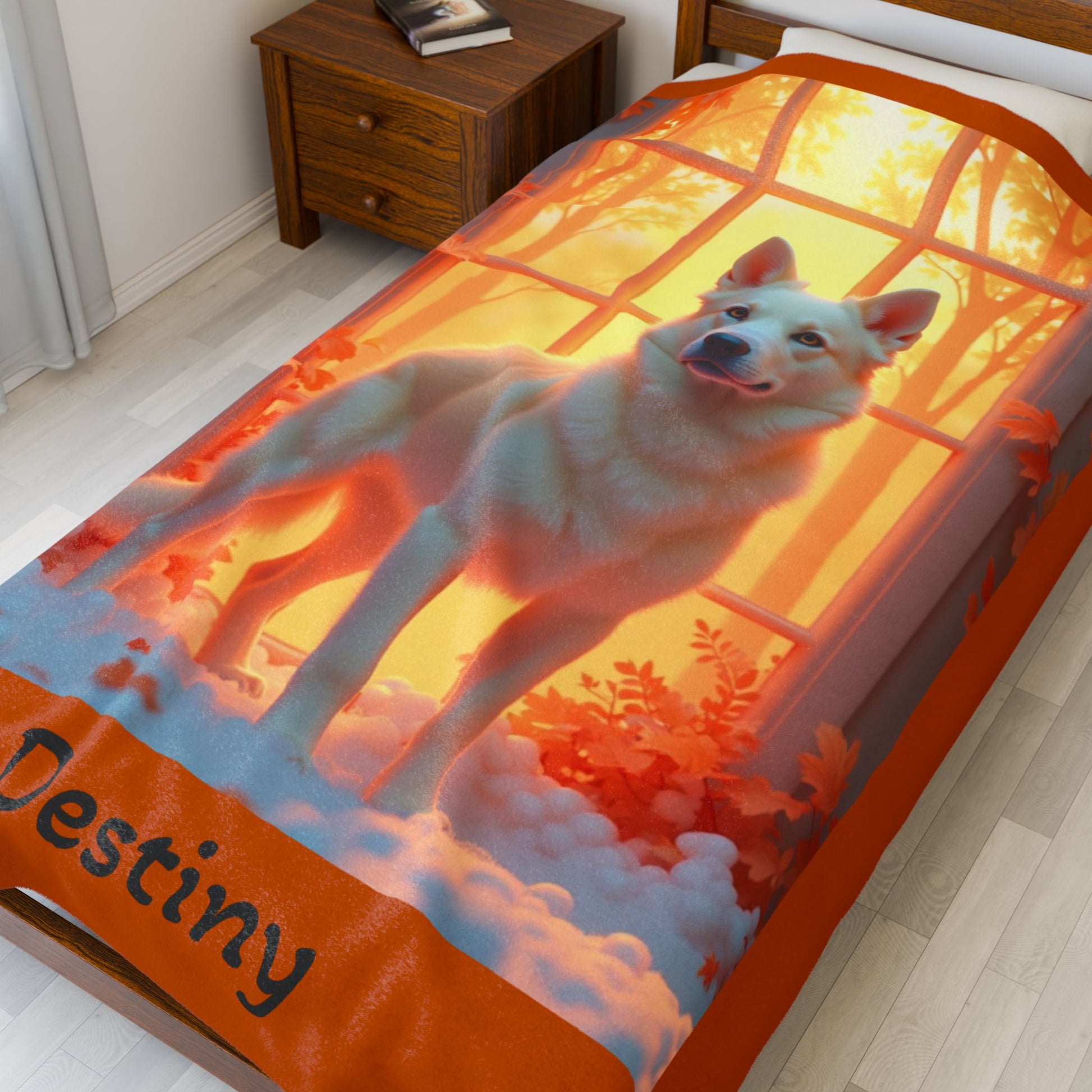 German Shepherd Cream Coat Velveteen Plush Blanket, Custom Plush Dog Throw for GSD Fans