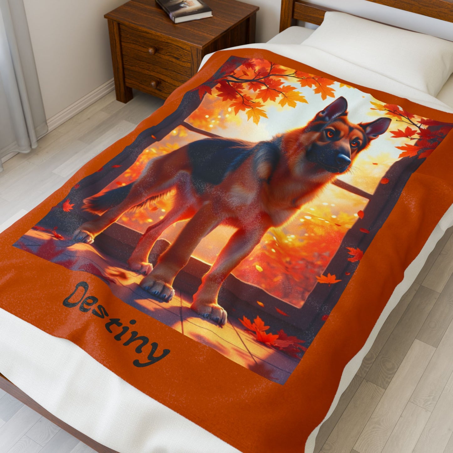 Black and Red German Shepherd velveteen plush blanket, personalized dog throw for GSD parents - MySisterIsASurvivor