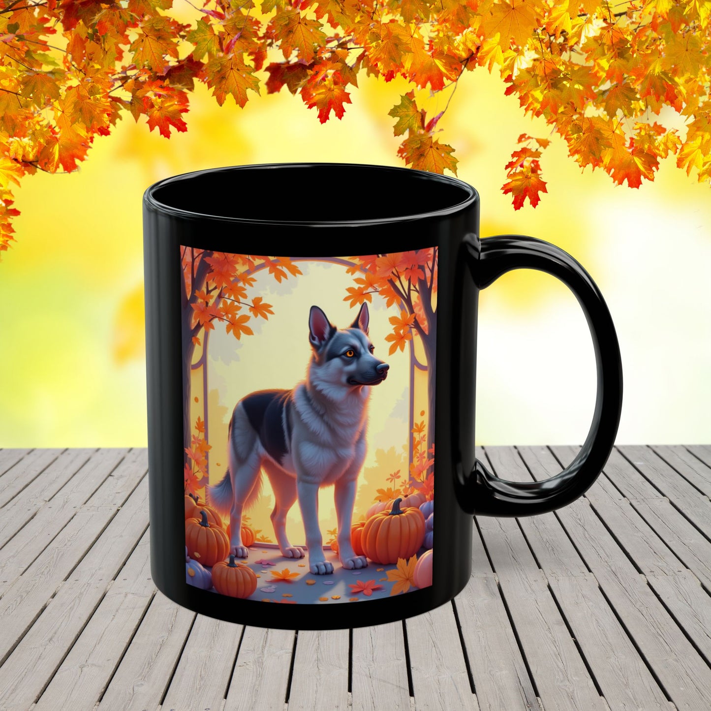 Black & Silver German Shepherd Autumn Personalized Mug - Custom Dog Owner Gift for Cozy Fall Days