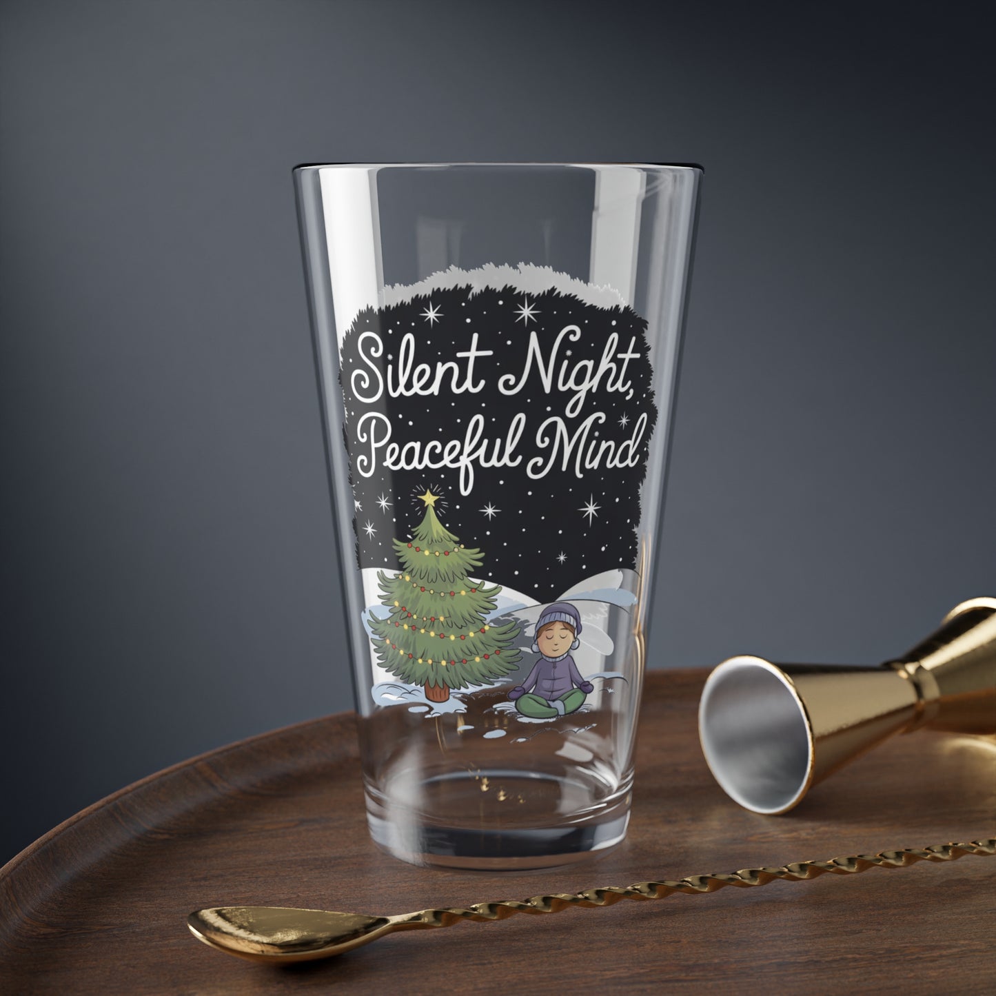 Silent Night, Peaceful Mind, Christmas Pint Glass, 16oz