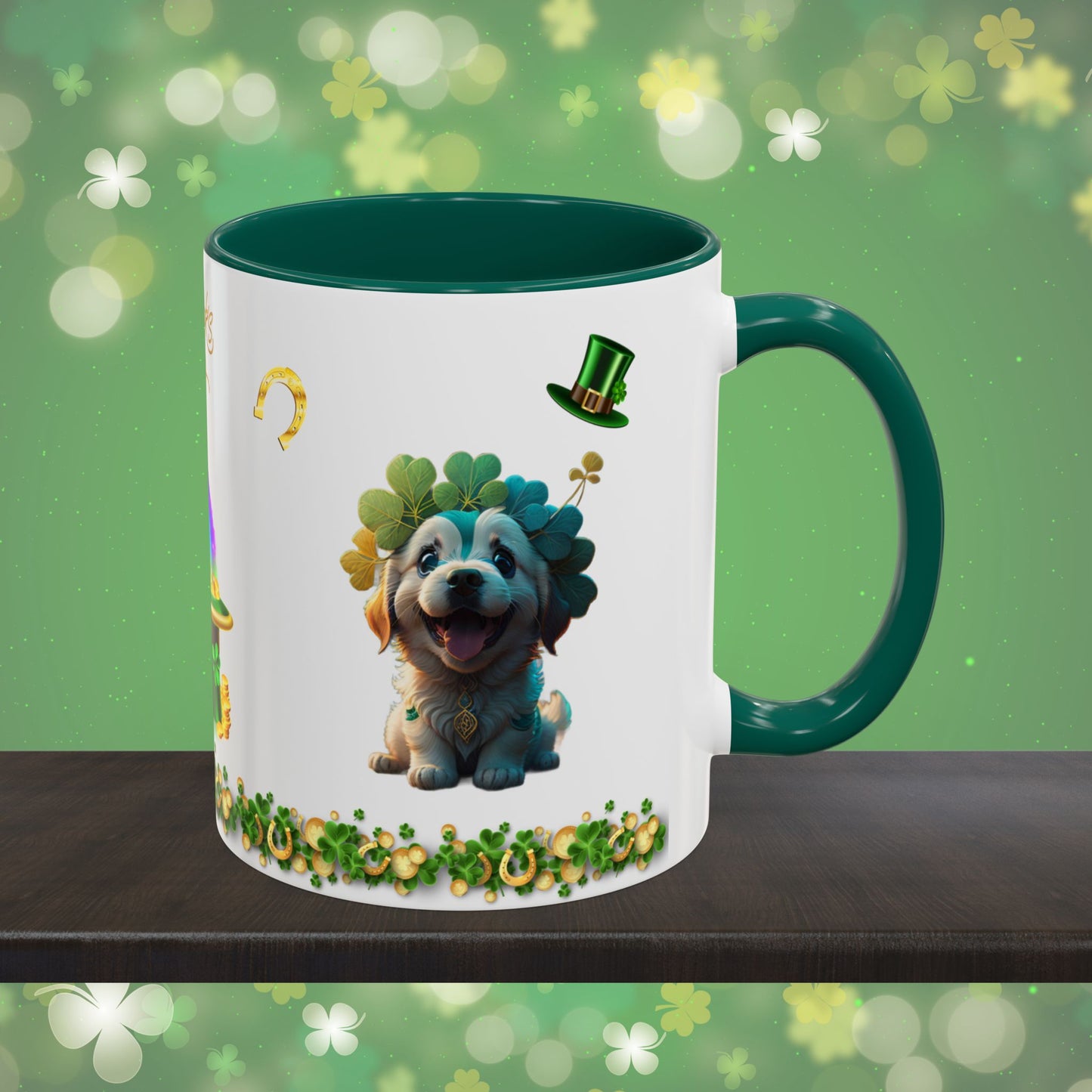 Pawsitive Paddy's Parade: St. Patrick's Day Two-Tone Coffee Mug - Festive Ceramic Mug for Positivity & Mindfulness