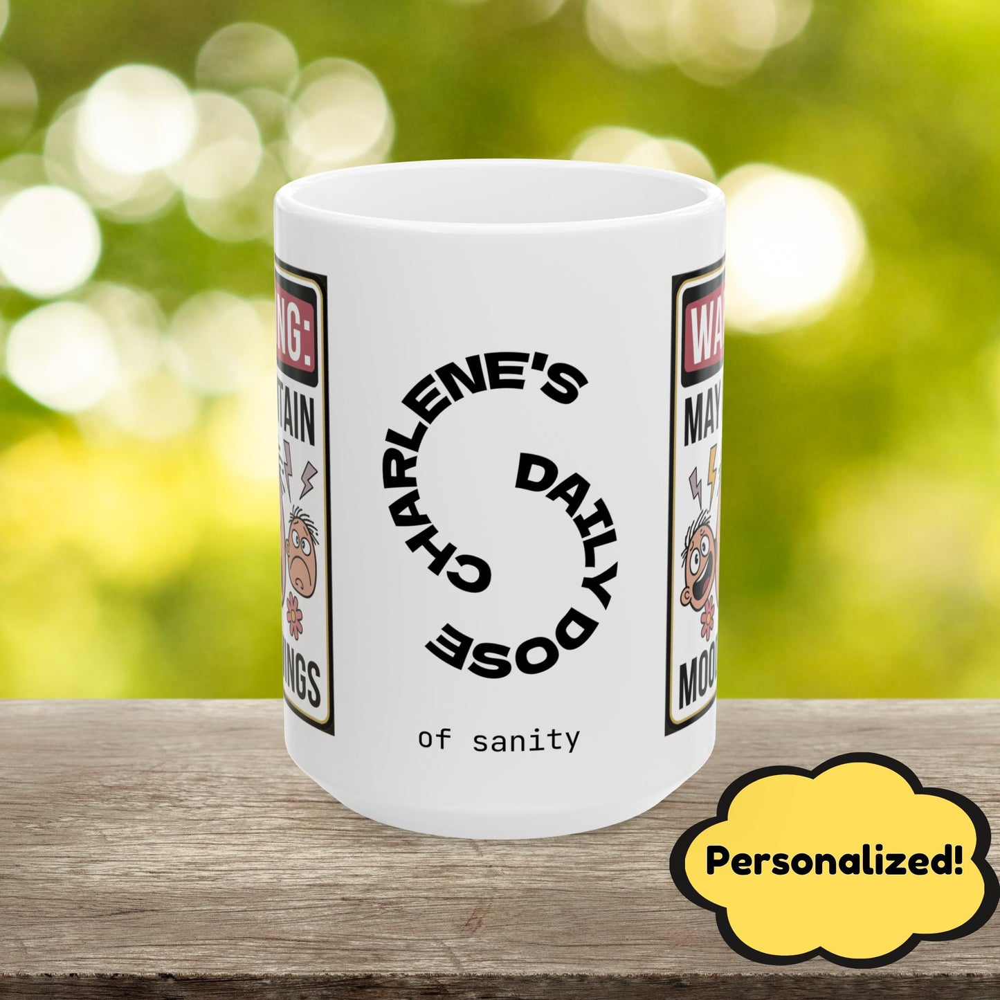 Warning: May Contain Mood Swings Funny Mental Health Mug, Stylish Ceramic Coffee Cup, Positive Affirmation Gift, Anxiety Relief, Self-Care Mug, Therapist Office Decor