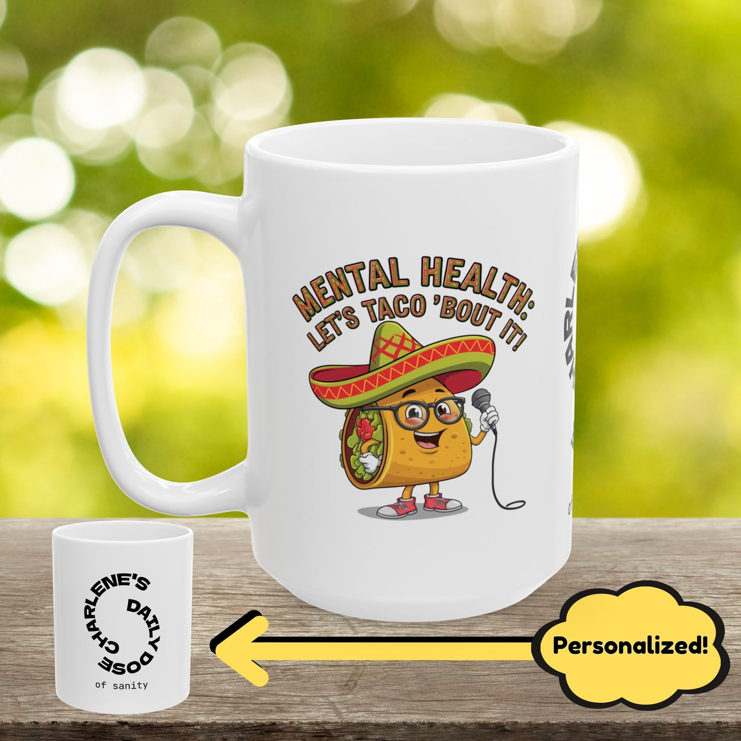 Mental Health: Let's Taco 'Bout It Funny Mental Health Mug, Stylish Ceramic Coffee Cup, Positive Affirmation Gift, Anxiety Relief, Self-Care Mug, Therapist Office Décor