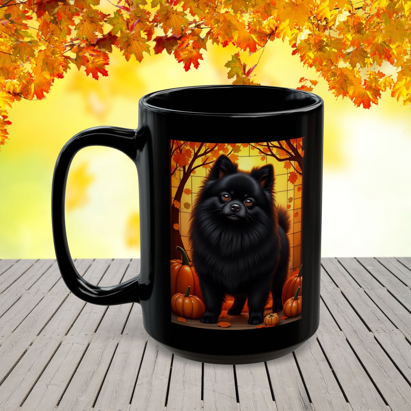 Pomeranian Black - Custom name autumn coffee mug, dog parent gift for Pomeranian lovers