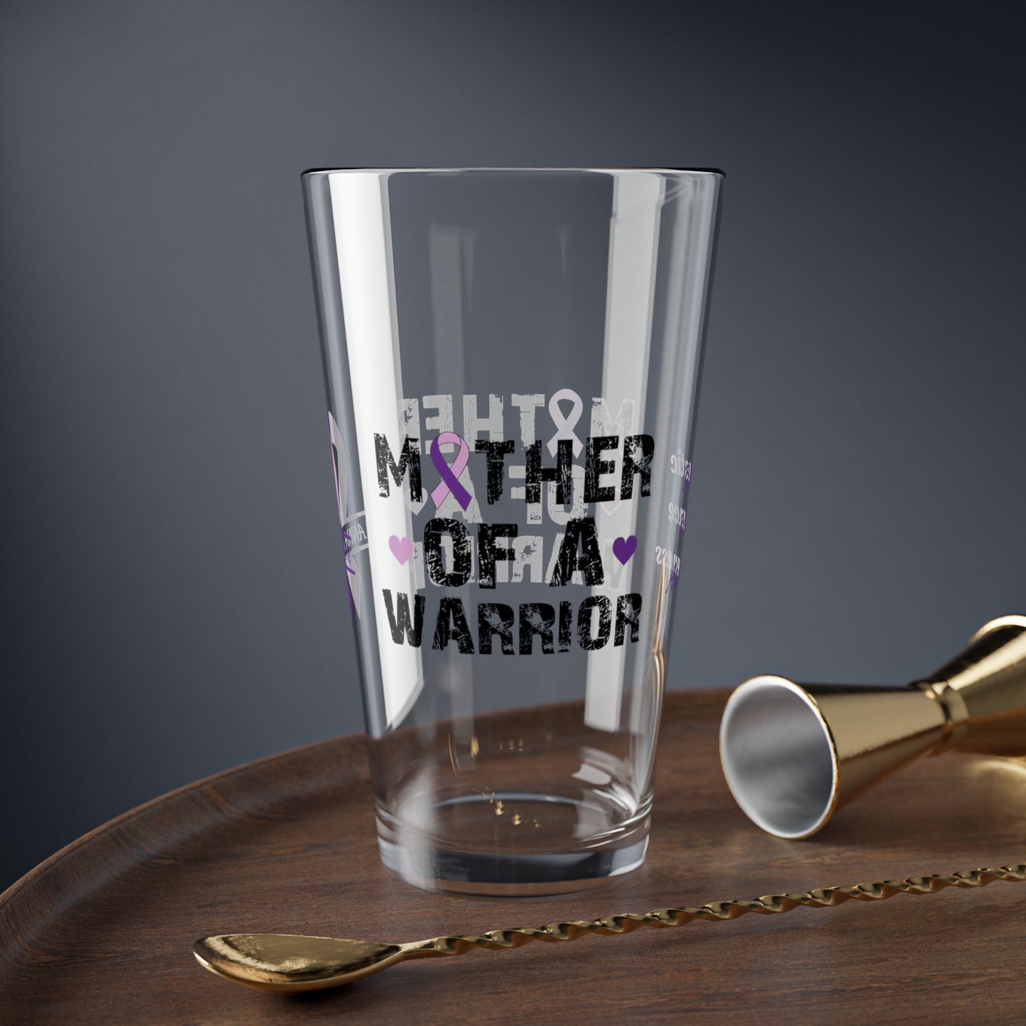 Mother of a Warrior: Personalized Domestic Violence Awareness Warrior Pint Glass - Proud Family Member