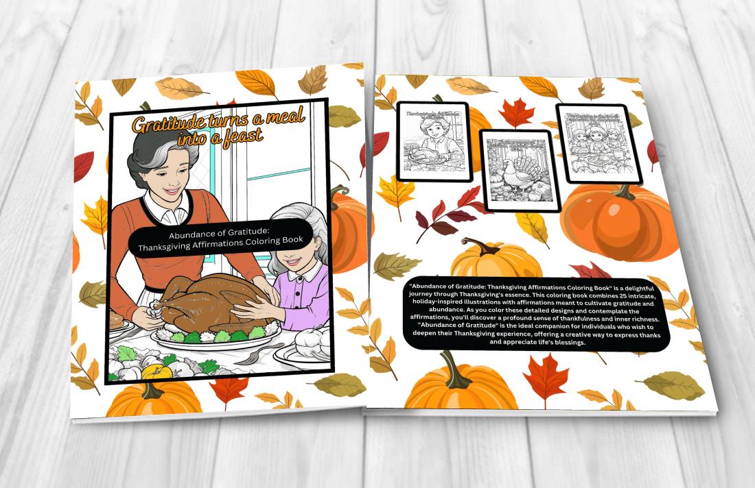 Thanksgiving affirmations coloring book with fall leaves and gratitude-themed pages