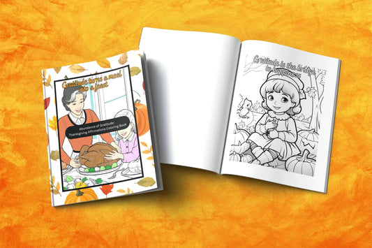 Shop our premium abundance of gratitude thanksgiving affirmations coloring book from MySisterIsASurvivor.