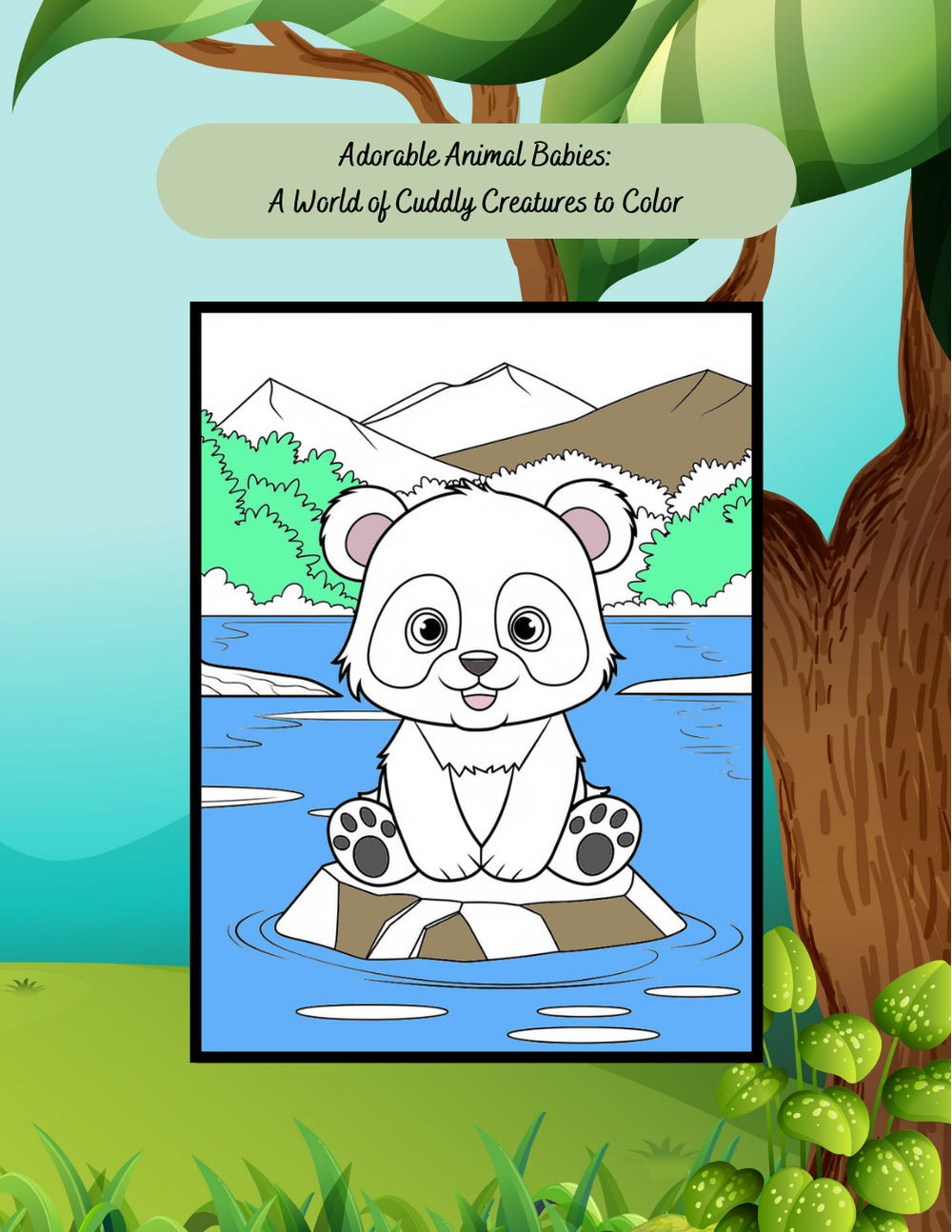 Baby animal coloring book featuring cute forest creatures and playful scenes