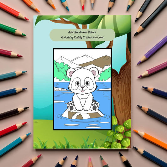 Baby animal coloring book featuring cute forest creatures and playful scenes