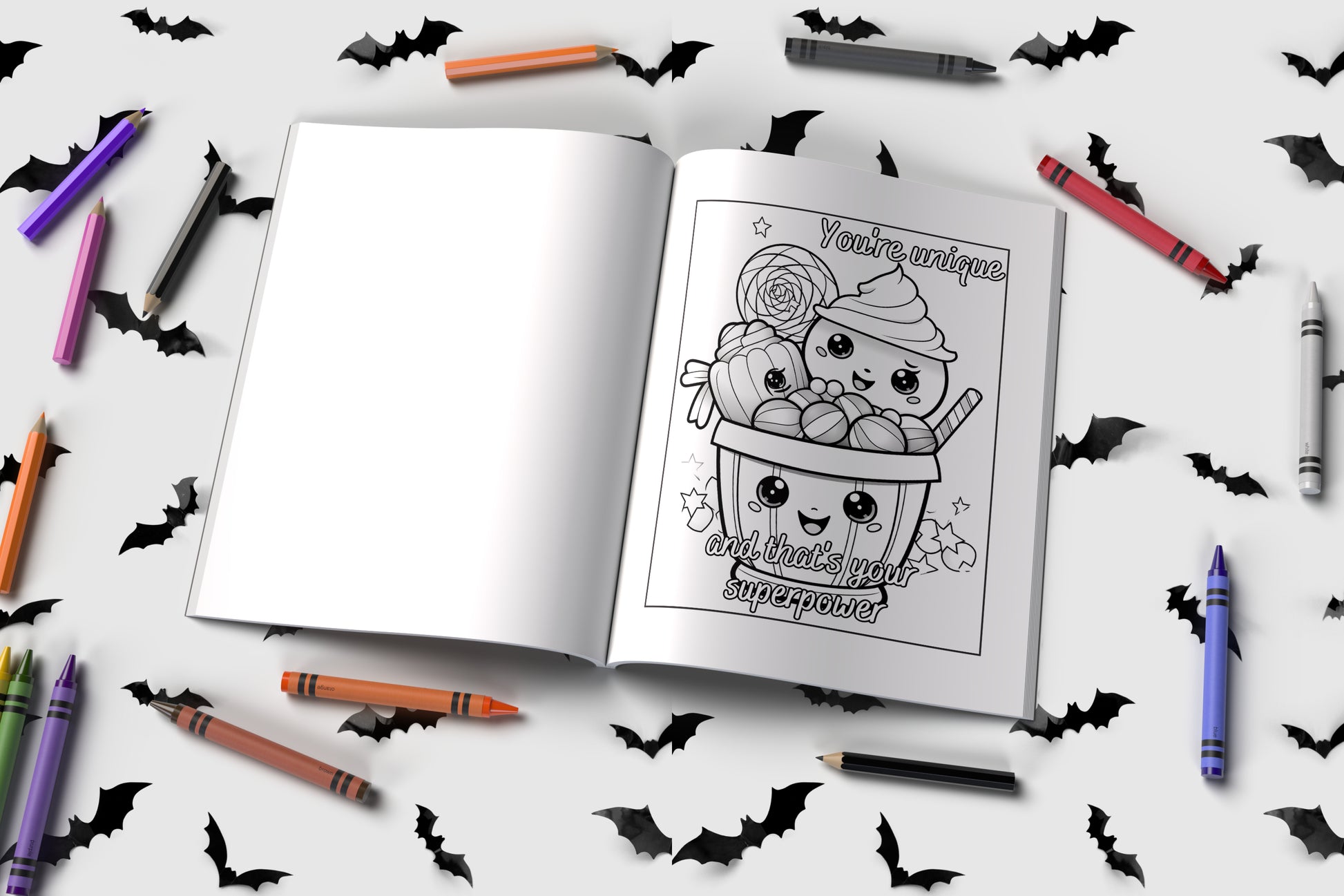 Halloween coloring book for children with fun spooky affirmations