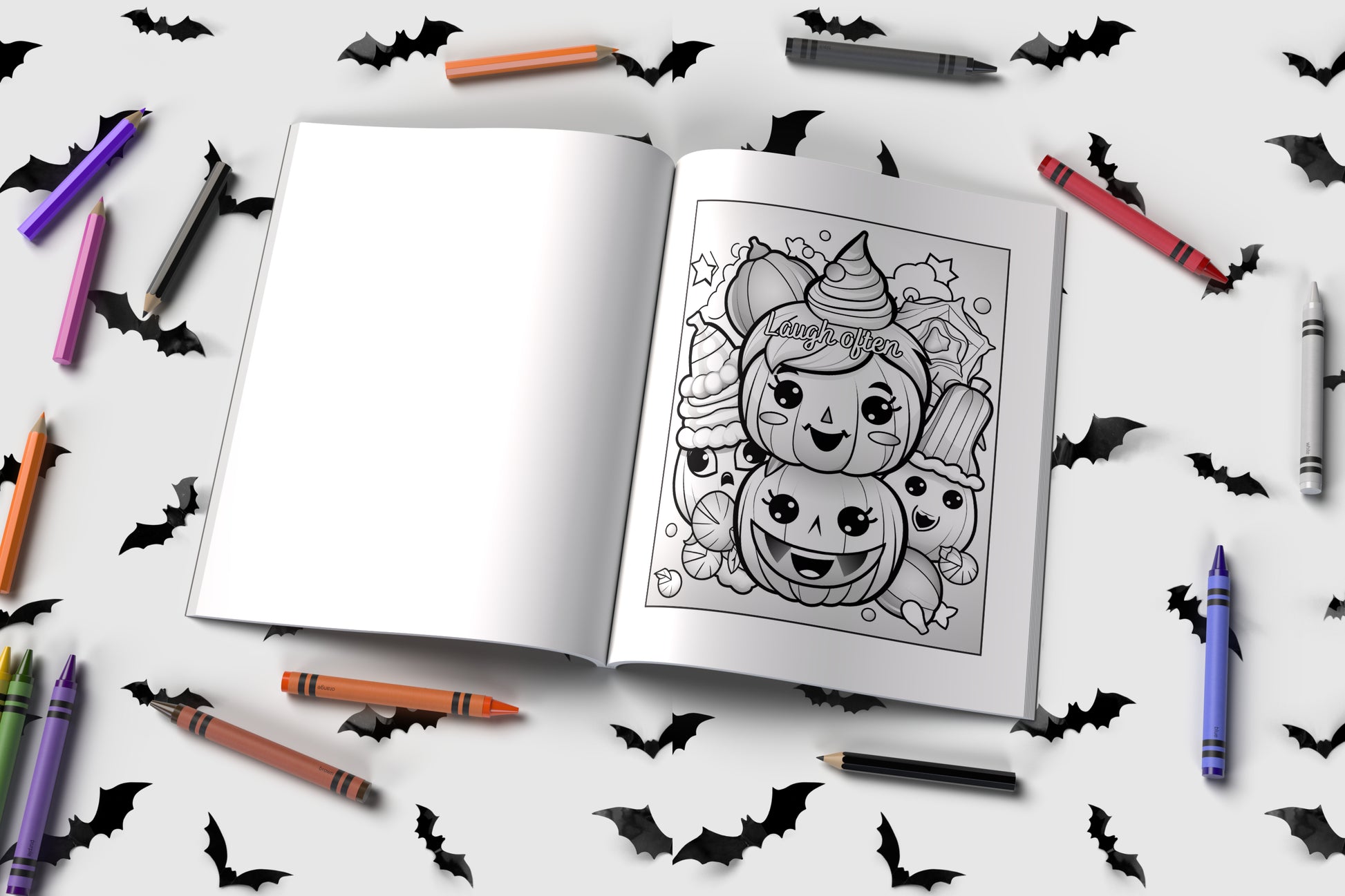 Halloween kids coloring book with trick-or-treat characters and affirmations