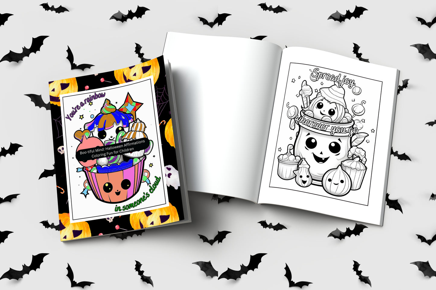 Halloween coloring book for children with fun spooky affirmations