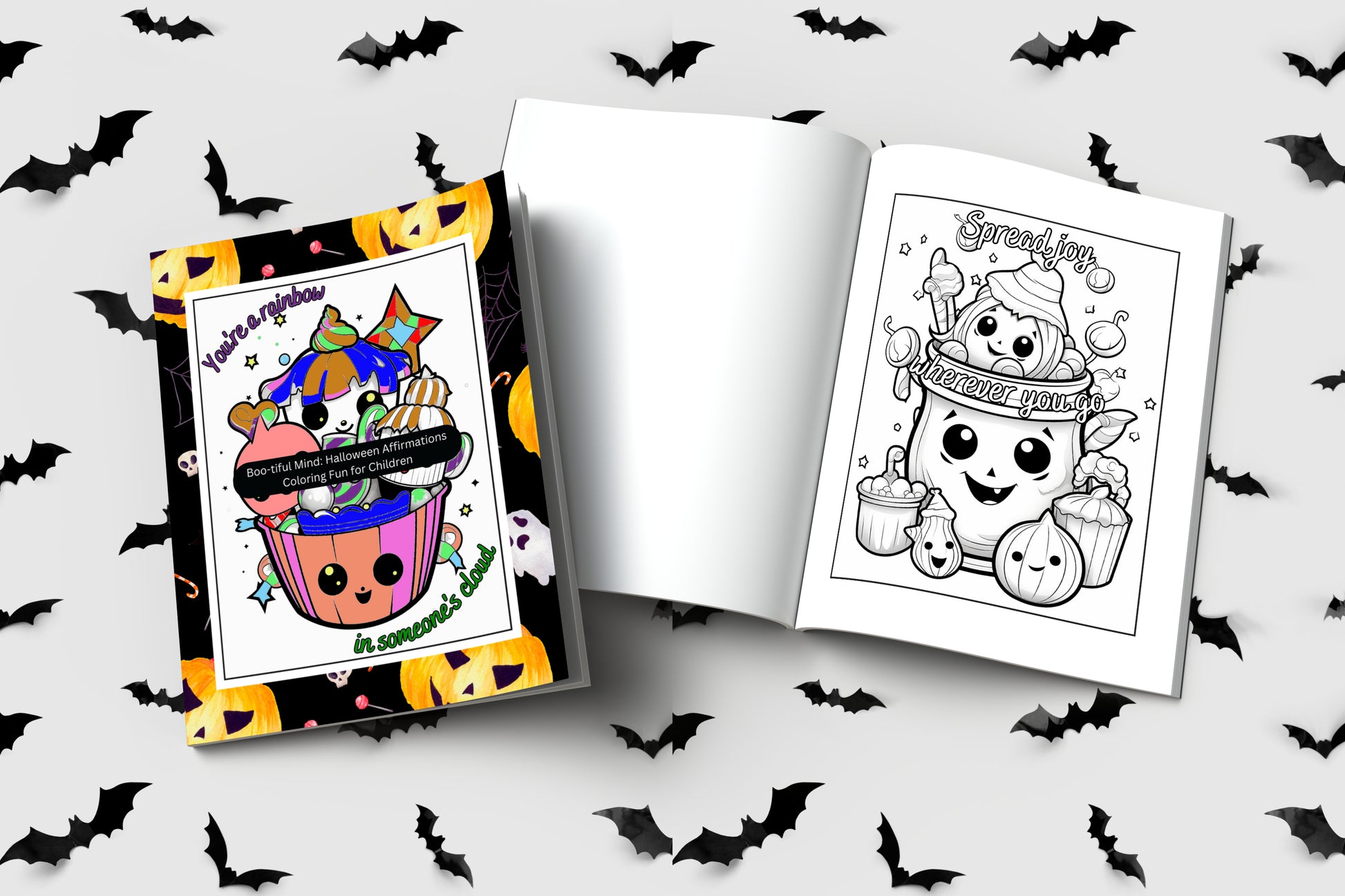 Halloween coloring book for children with fun spooky affirmations