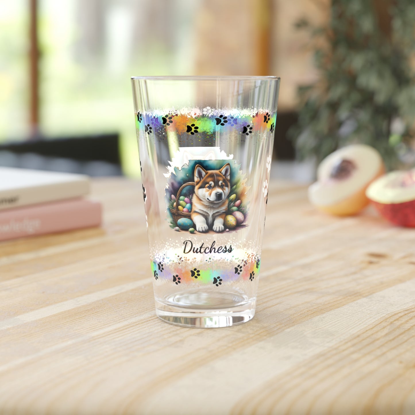 Akita Personalized Easter Puppy 16oz Pint Glass - Custom Dog Design, Mental Health Gift, Easter Décor, and Festive Celebrations