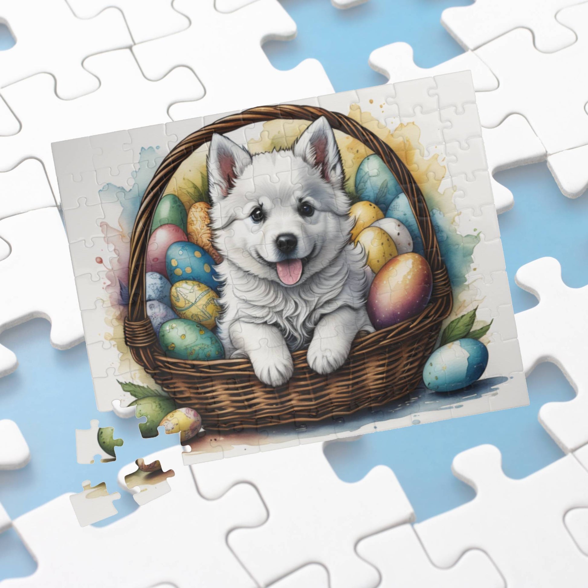American Eskimo Easter Puppy Puzzle - Dog Lovers, Mental Health Benefits, Holiday Fun, Mindfulness, Stress Relief, Festive Gift
