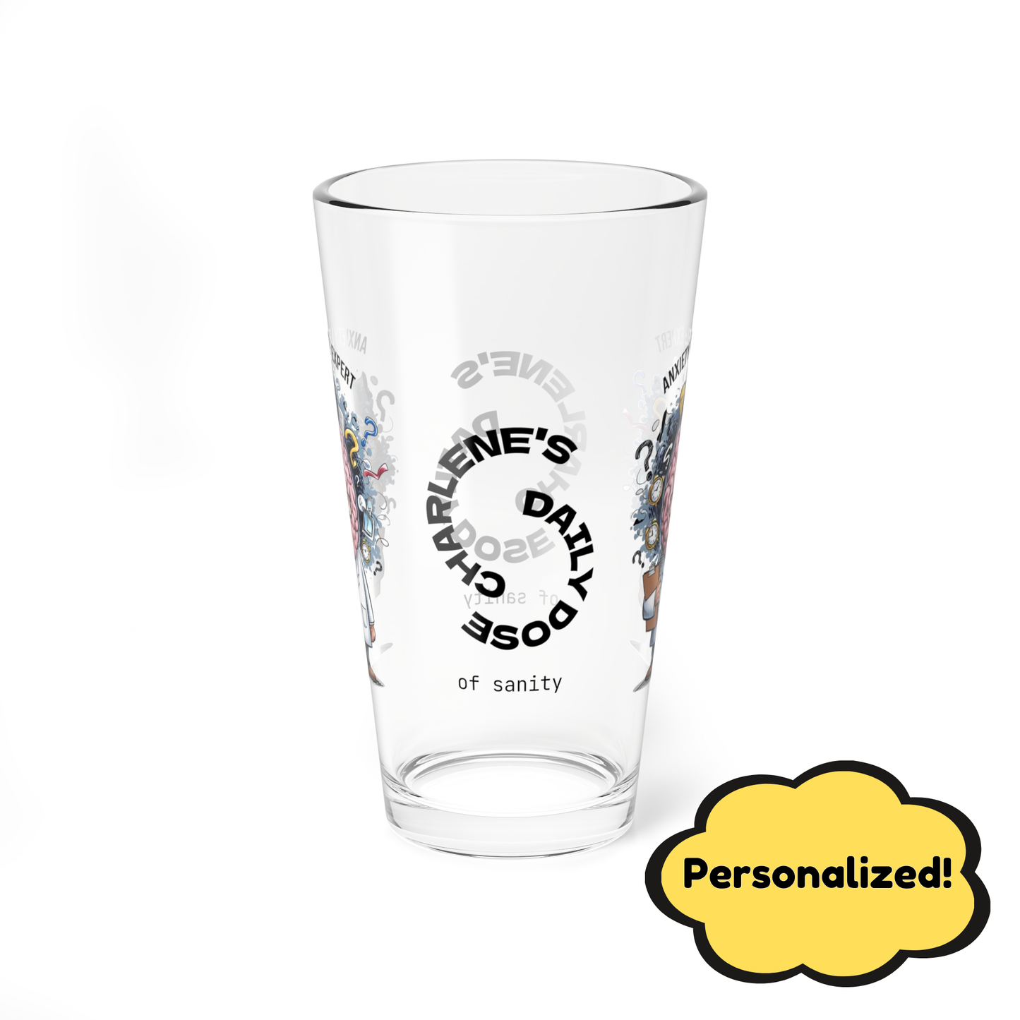 Personalized "Anxiety Level: Expert" pint glass with a sassy attitude and daily humor, perfect for positive vibes.