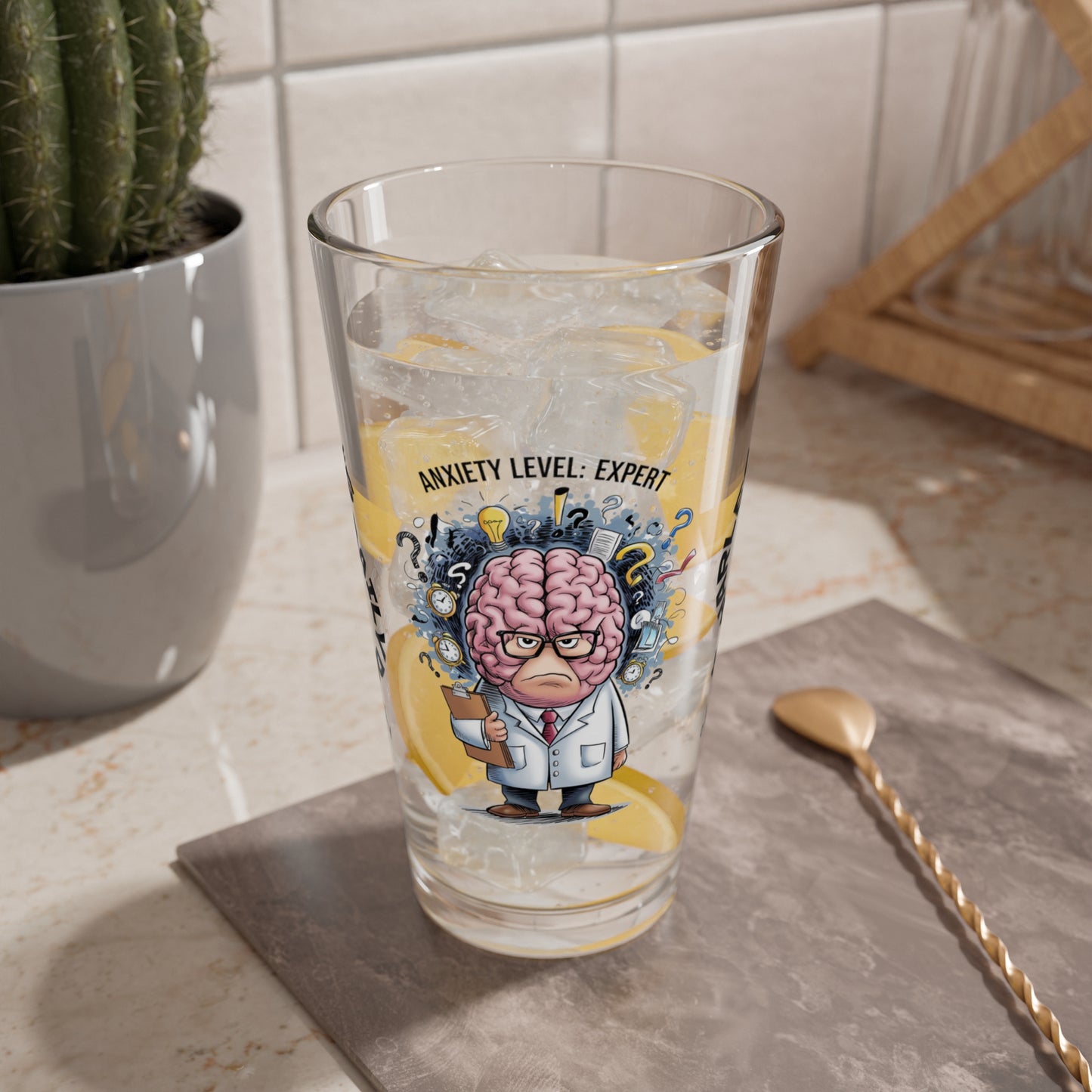 Personalized "Anxiety Level: Expert" pint glass with a sassy attitude and daily humor, perfect for positive vibes.