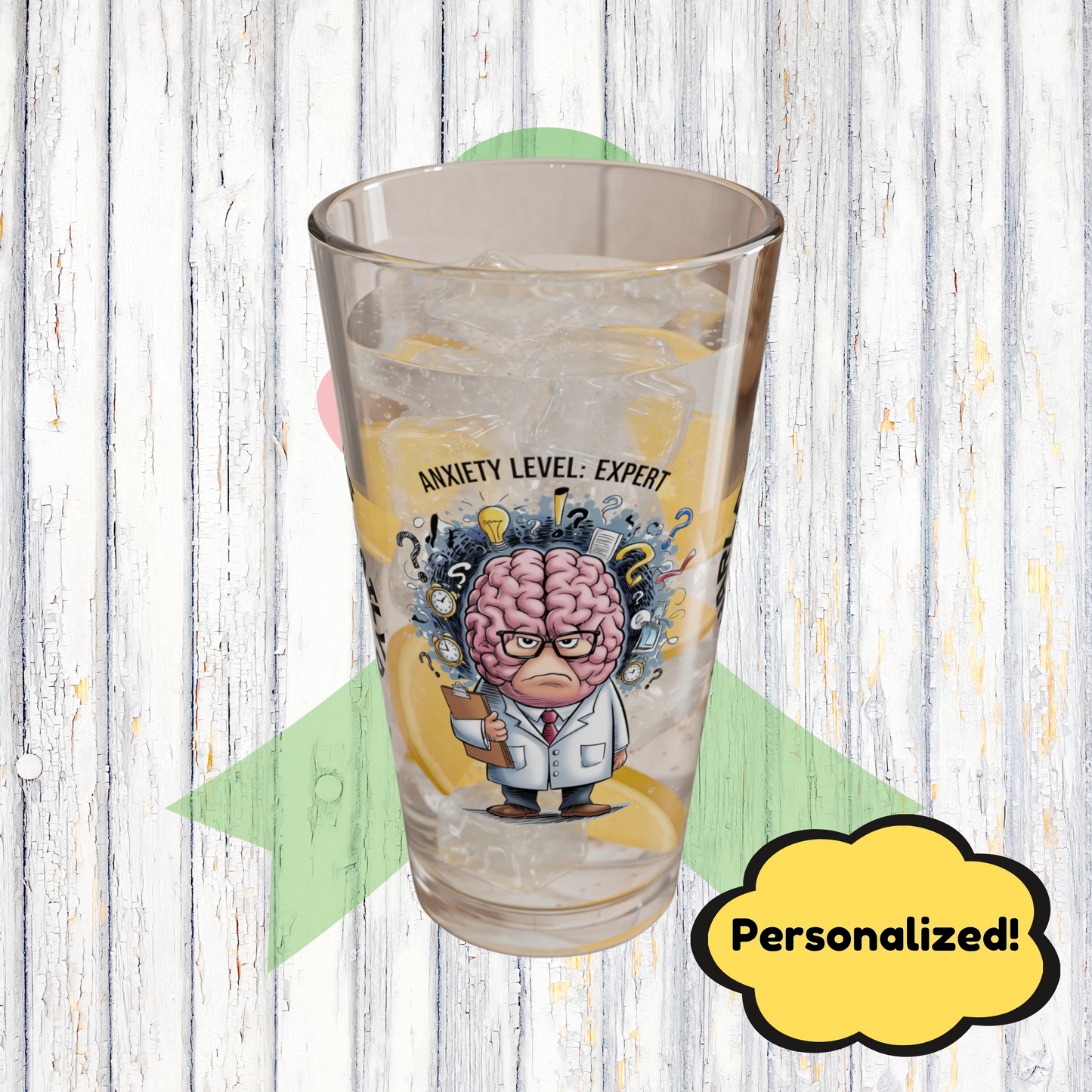 Personalized "Anxiety Level: Expert" pint glass with a sassy attitude and daily humor, perfect for positive vibes.