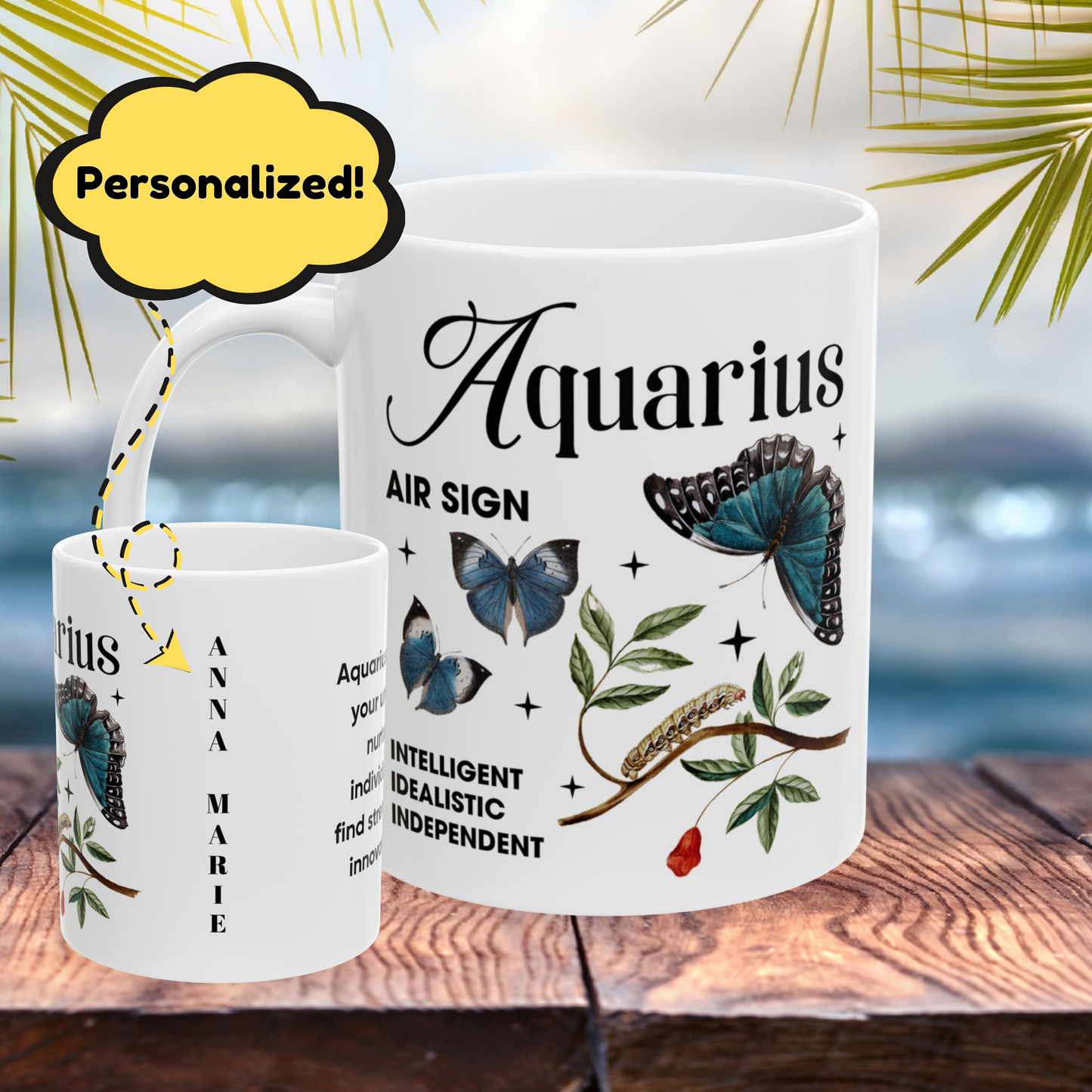 Aquarius zodiac mug, personalized astrology coffee cup, star sign birthday gift for horoscope lovers