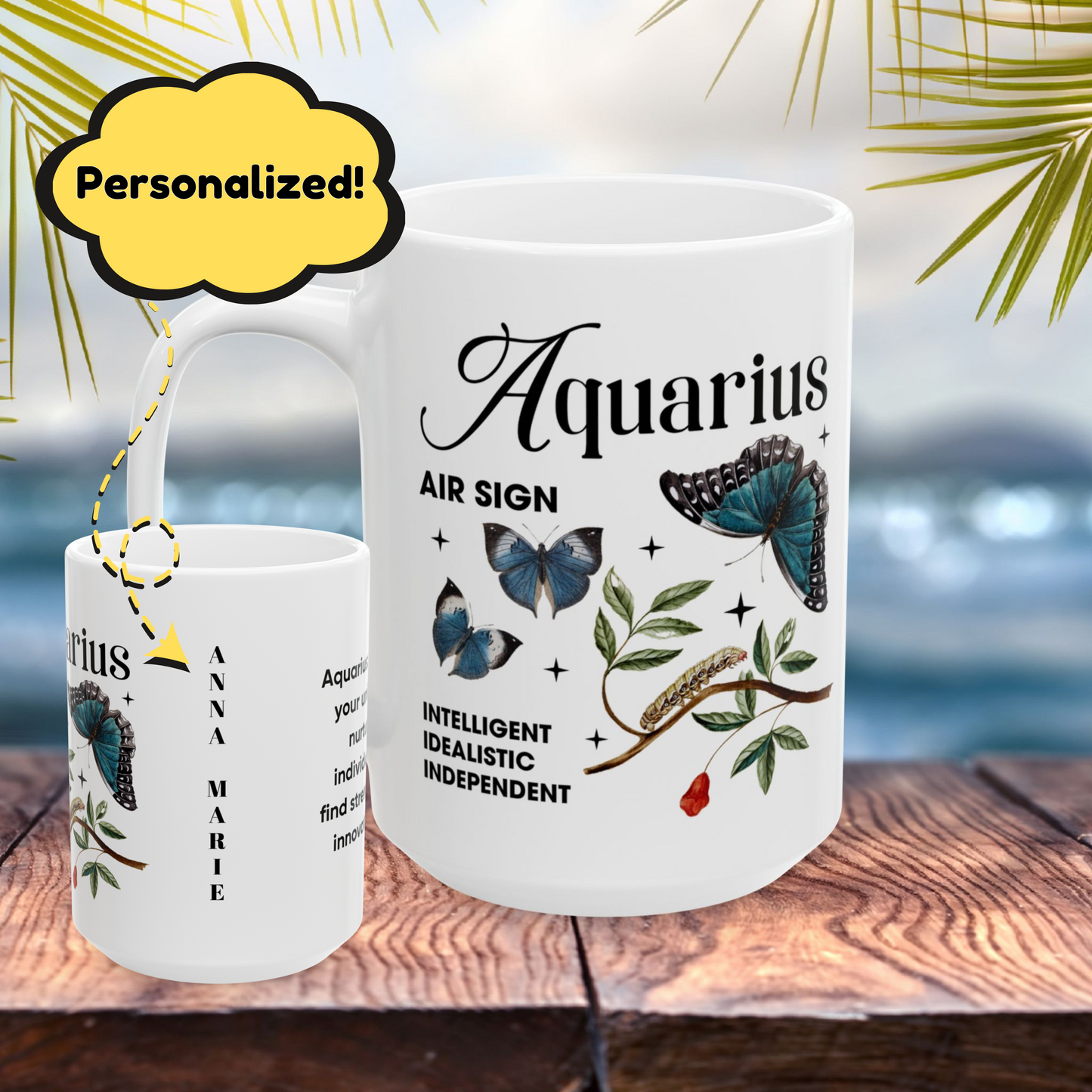 Aquarius zodiac mug, personalized astrology coffee cup, star sign birthday gift for horoscope lovers
