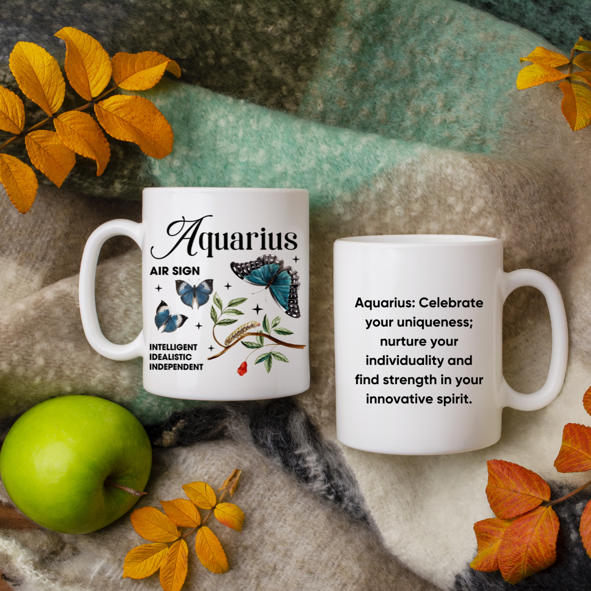 Aquarius zodiac mug, personalized astrology coffee cup, star sign birthday gift for horoscope lovers