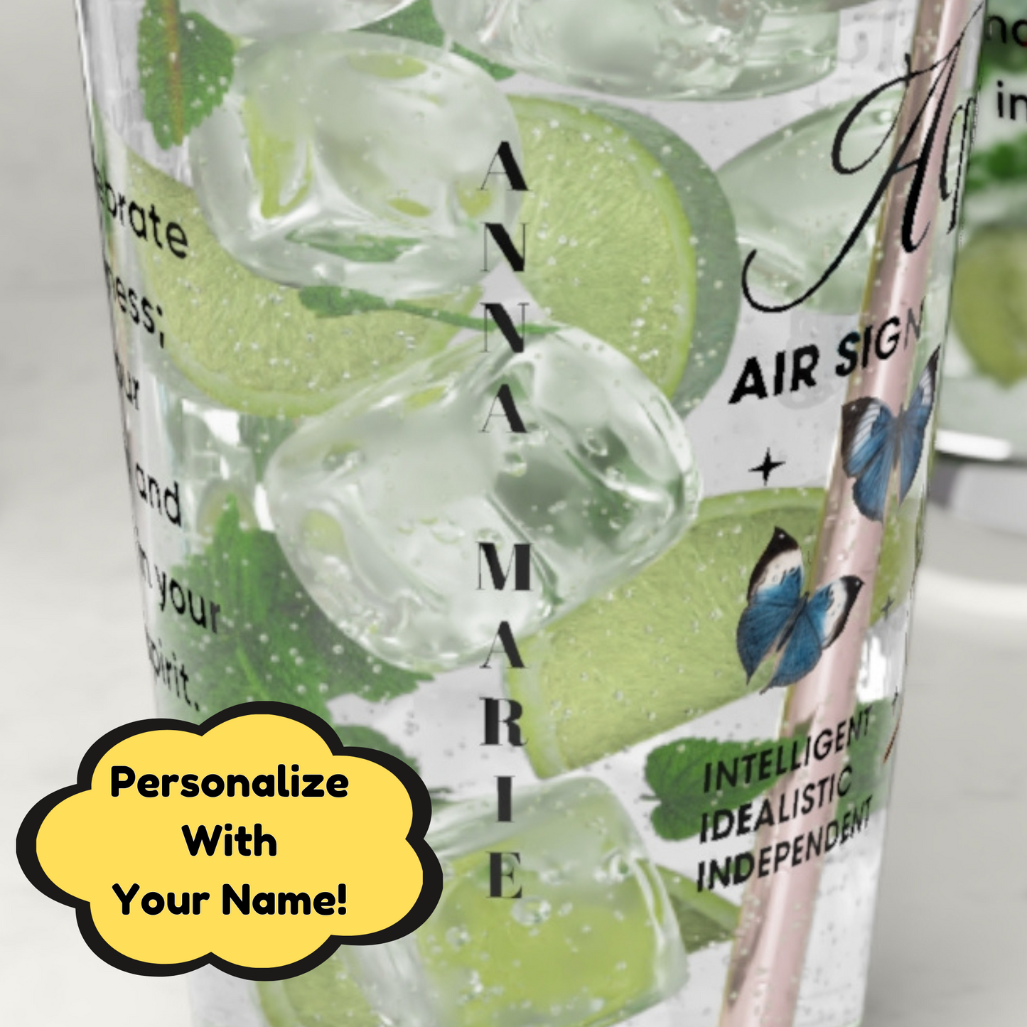 Aquarius zodiac pint glass, personalized astrology drinkware, 16oz horoscope gift for star sign lovers