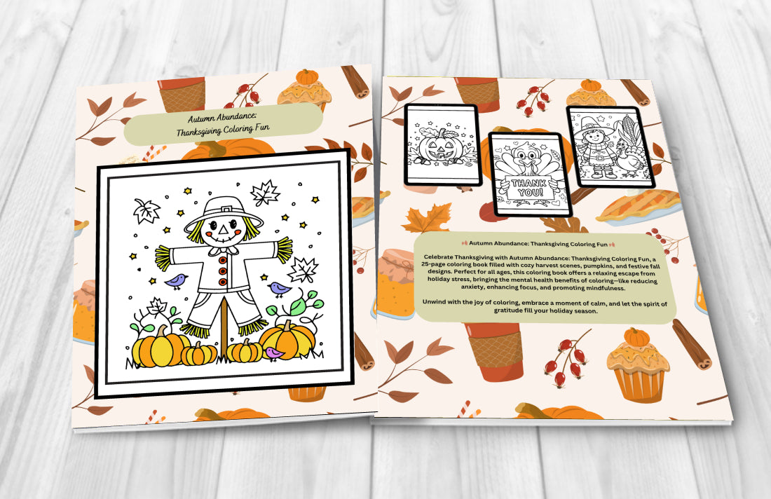 Thanksgiving mindfulness coloring pages with autumn leaves and calming quotes