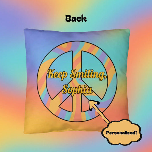 Shop our peace love therapy indoor outdoor pillow featuring the 18" x 18" style option from MySisterIsASurvivor.