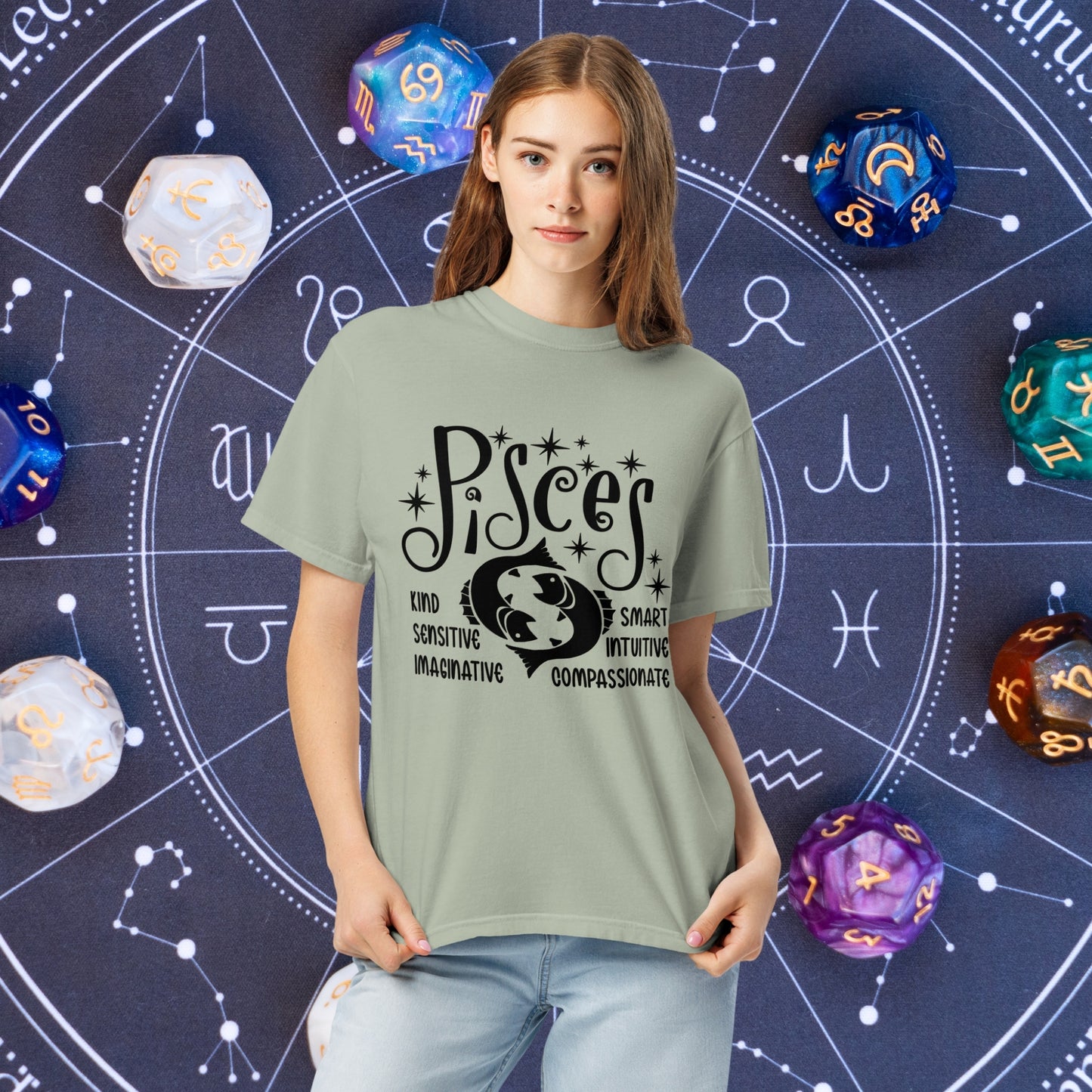 Pisces Zodiac Comfort Colors Shirt - Intuitive and dreamy Pisces astrology tee for mindful living and mental health support